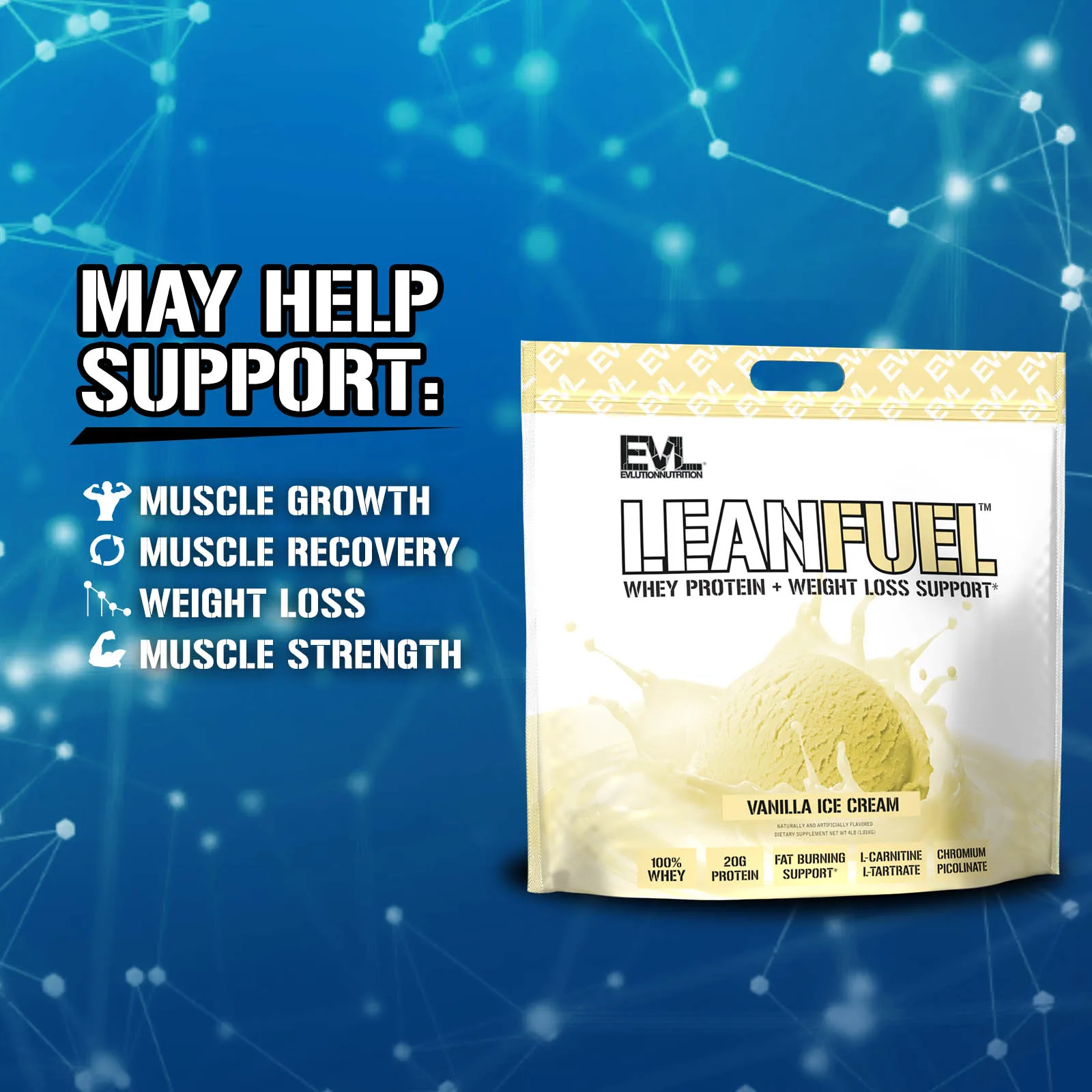 EVLution Nutrition, LeanFuel ™, ванильное мороженое, 1,81 кг (4 фунта)