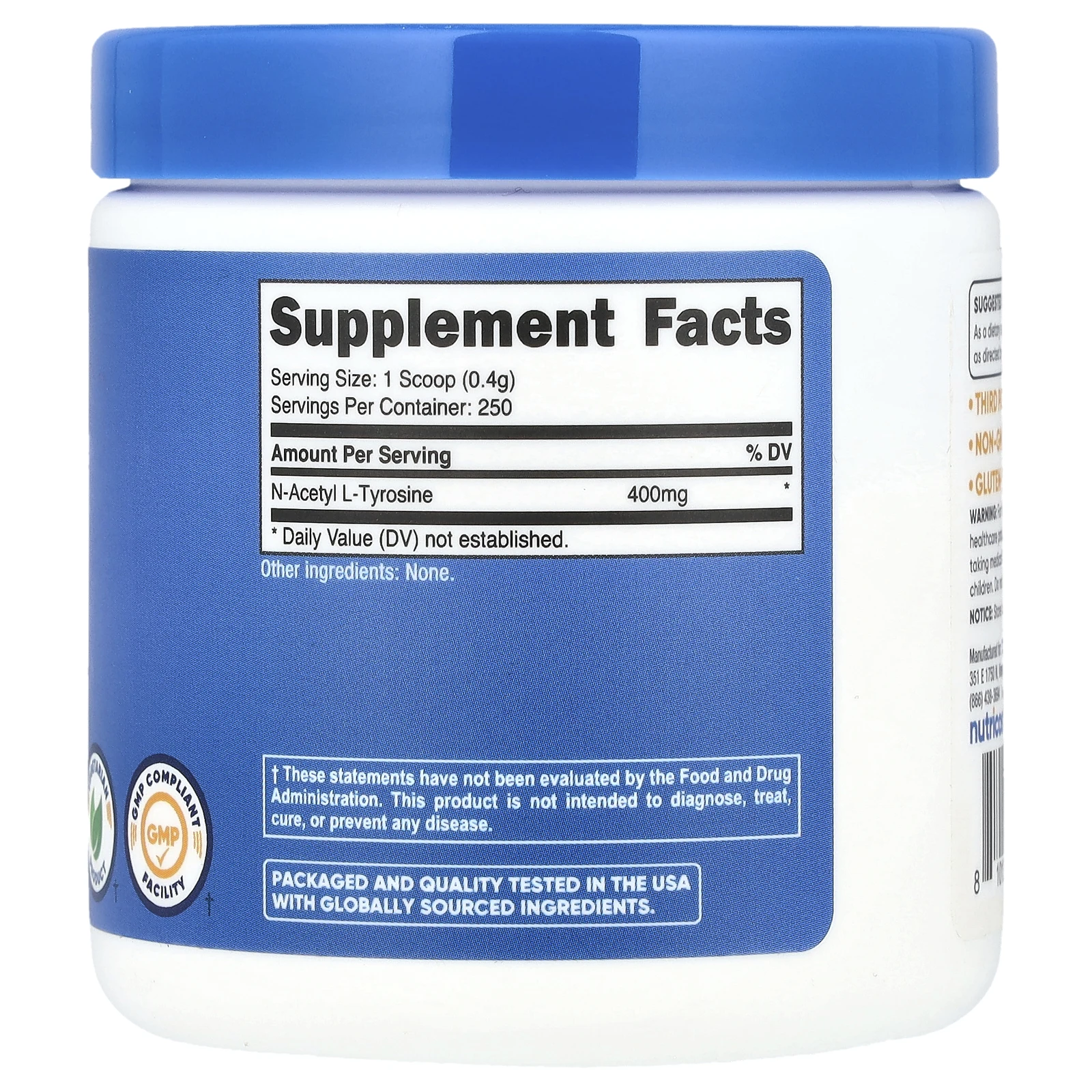 Nutricost, N-ацетил L-тирозин, без добавок, 100 г (3,6 унции)