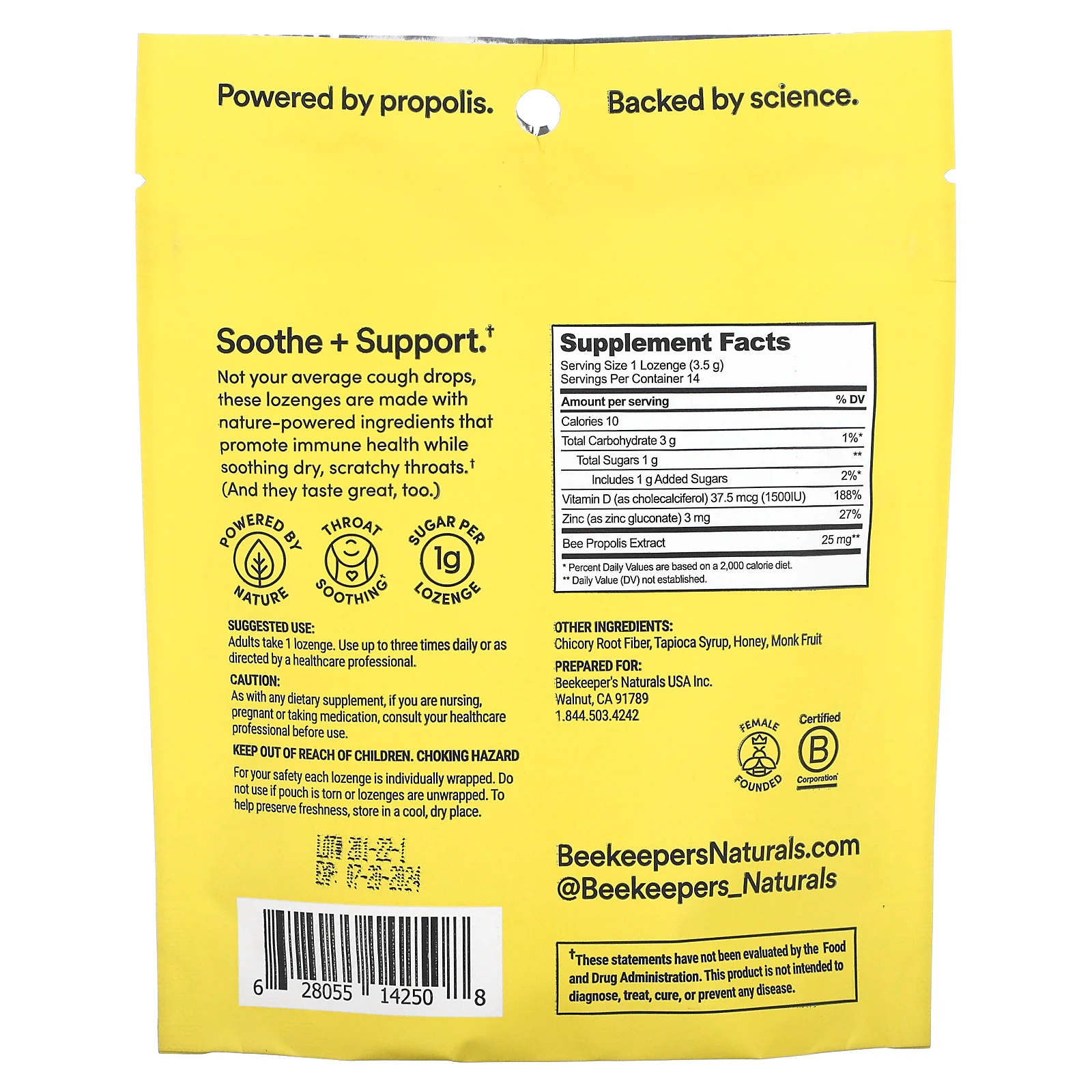 Beekeeper's Naturals, Успокаивающие пастилки с прополисом, мед, 14 пастилок, 50 г (1,76 унции)