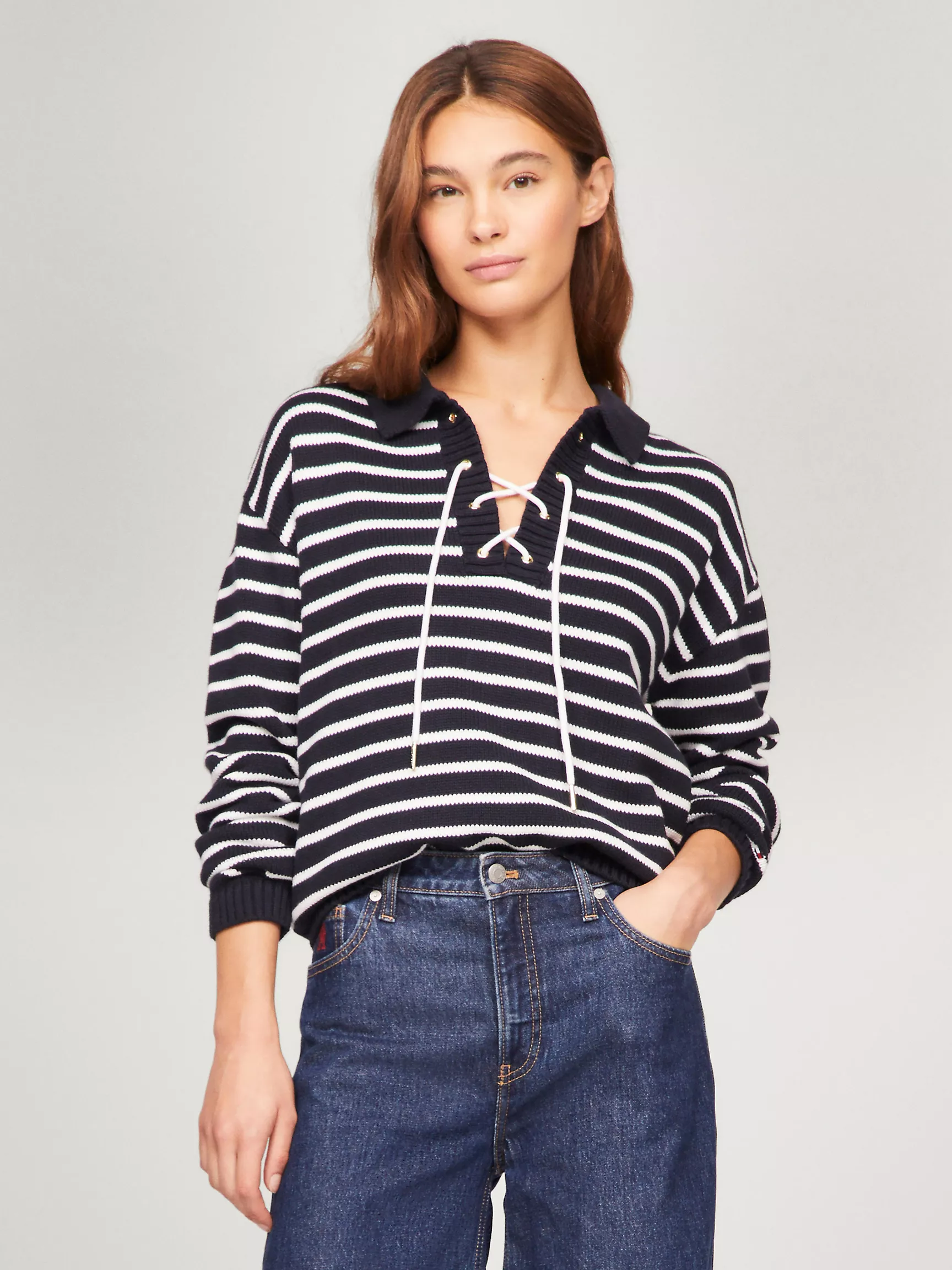 Женский свитер Tommy Hilfiger, Полосатый свитер-поло с завязками