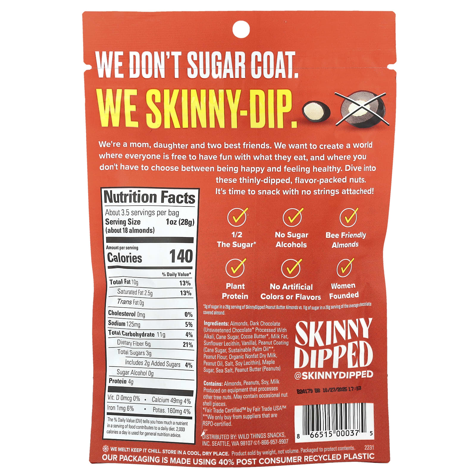 SkinnyDipped, Темный шоколад с арахисовой пастой и миндалем, 99 г (3,5 унции)