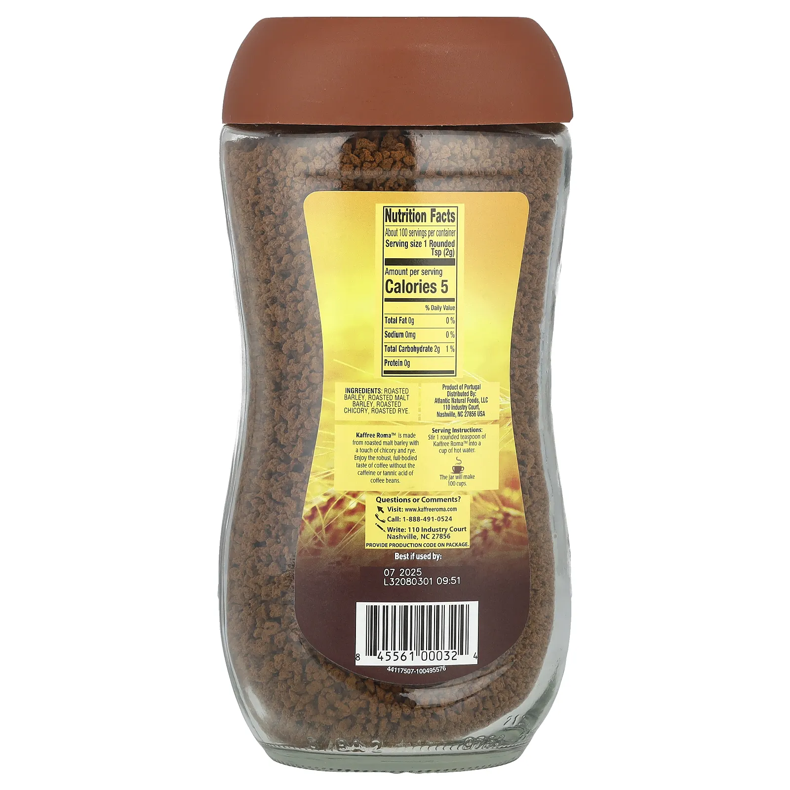 Kaffree Roma, Напиток из обжаренных злаков быстрого приготовления, без кофеина, 200 г (7 унций)