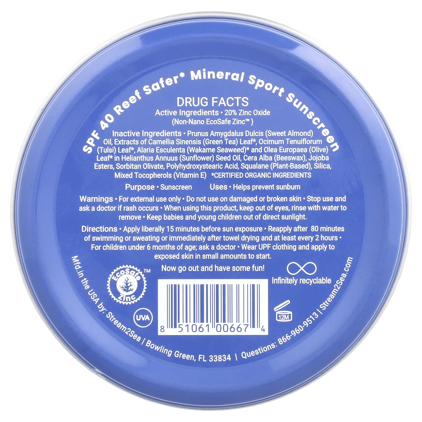 Stream2Sea, Солнцезащитное средство Sport, SPF 40, 80 г (2,8 унции)