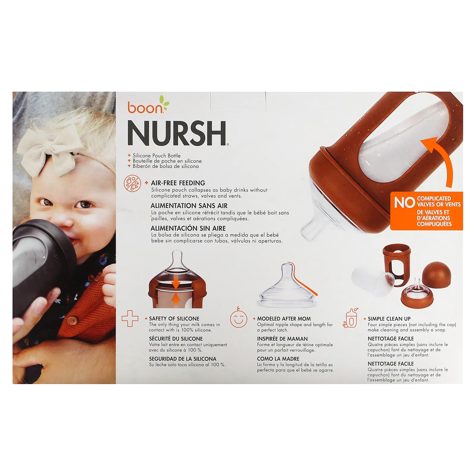 Boon, Nursh, силиконовый флакон, средний, для детей от 3 месяцев, 3 флакона, 236 мл (8 унций)