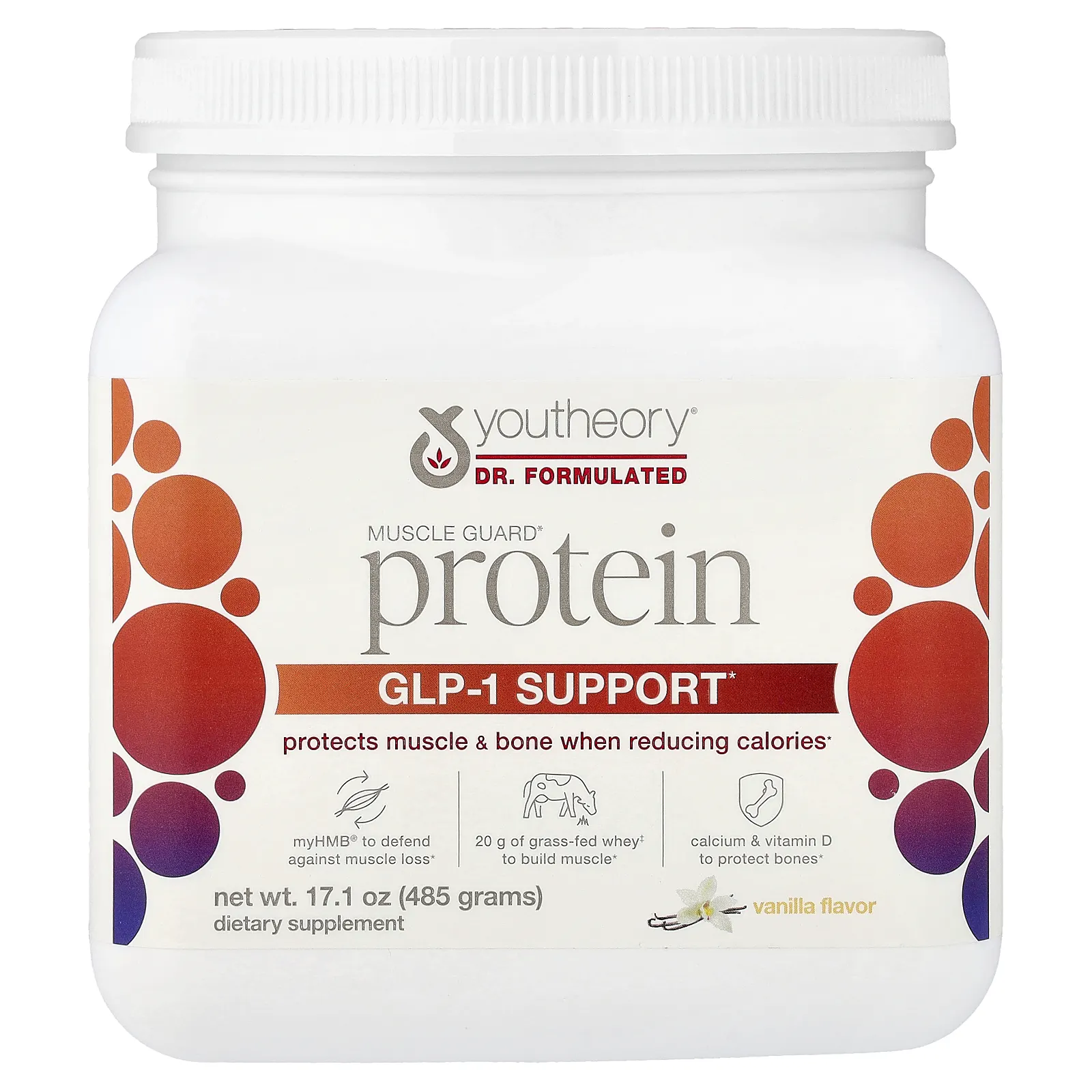 Youtheory, Muscle Guard Protein, поддержка GLP-1, ваниль, 485 г (17,1 унции)