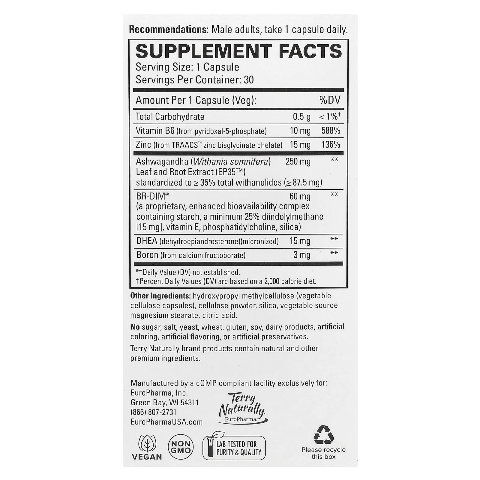 Terry Naturally, Полная поддержка тестостерона`` 30 капсул