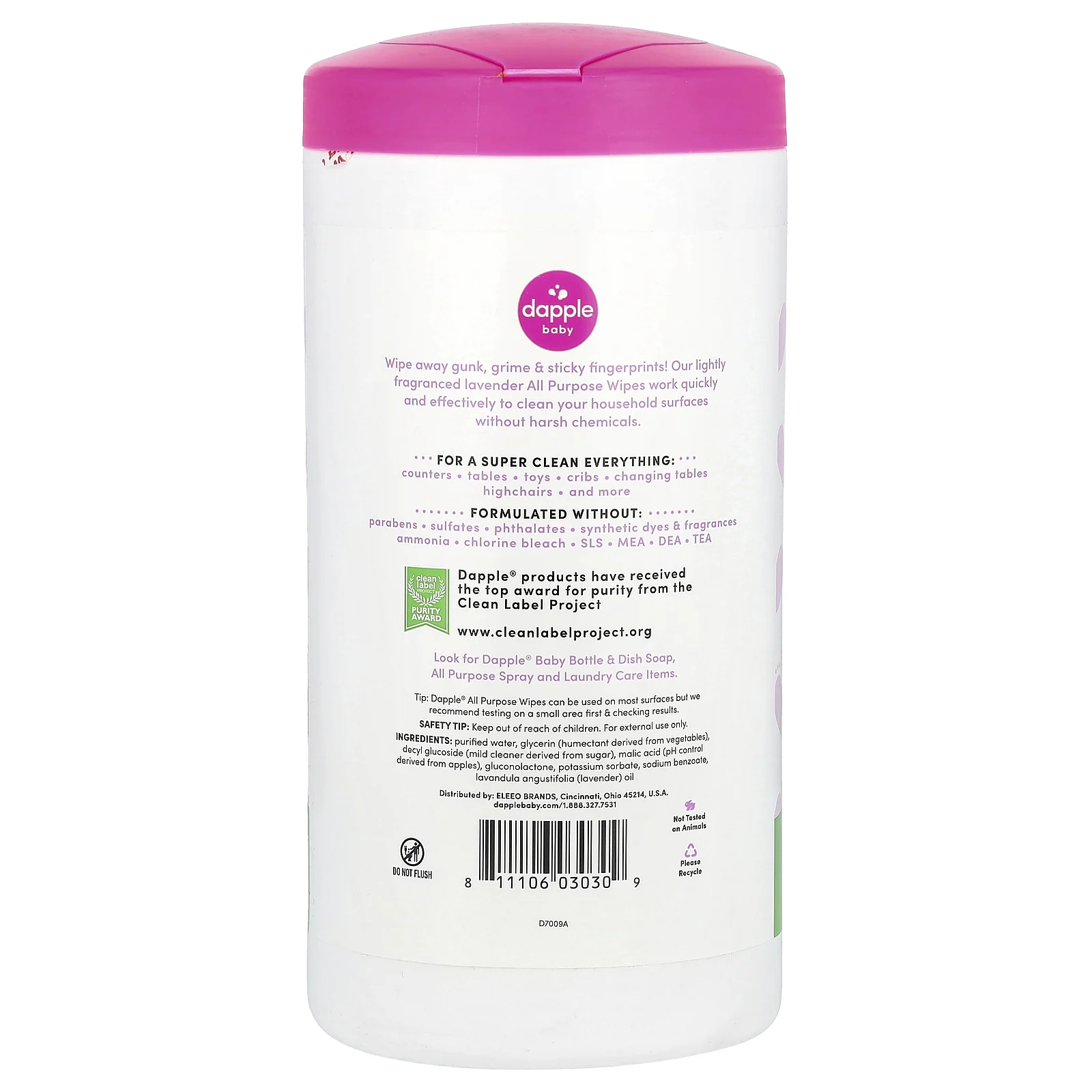 Dapple Baby, Универсальные салфетки, лаванда, 75 салфеток