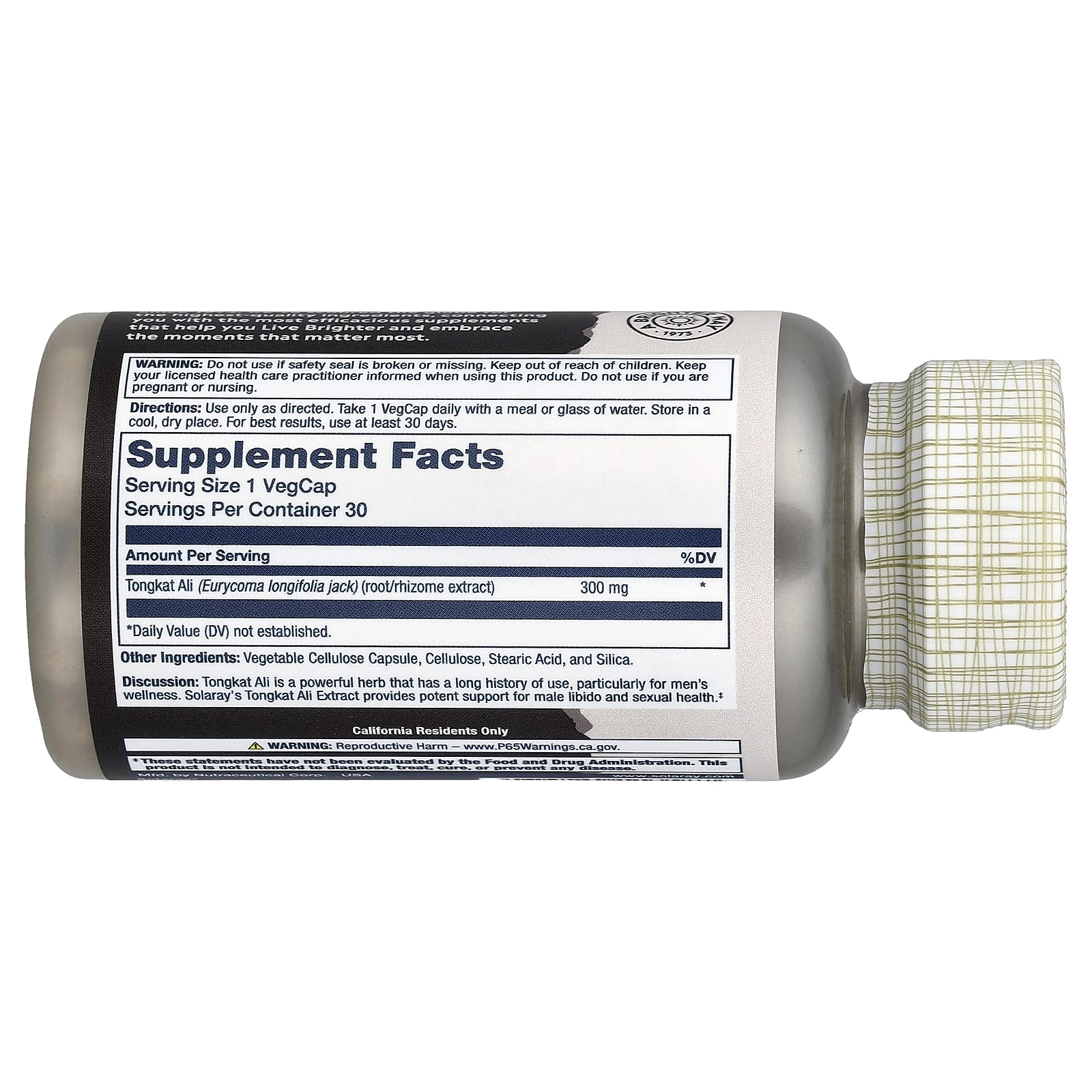 Solaray, экстракт эврикомы длиннолистой для мужчин, 300 мг, 30 растительных капсул