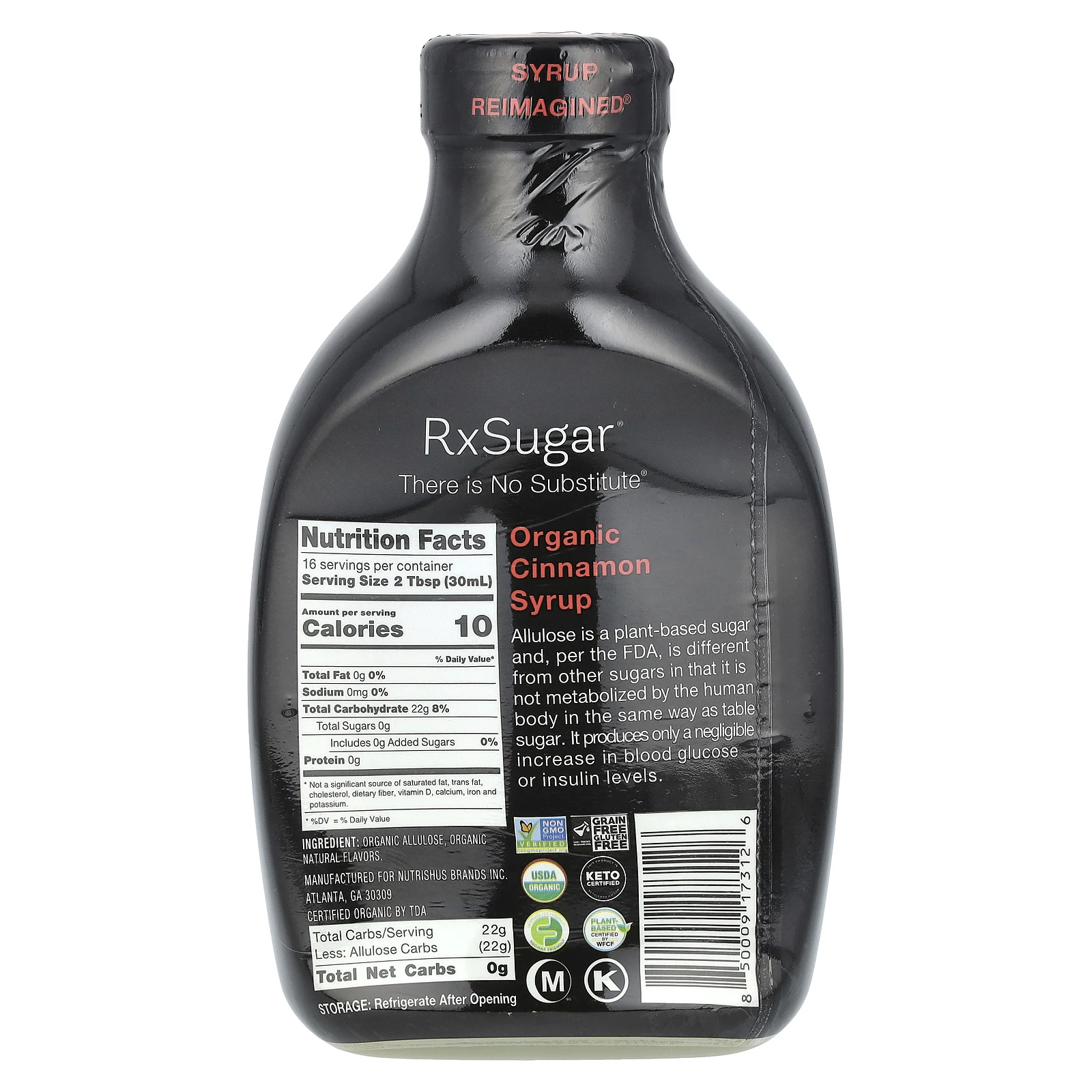 RxSugar, Органический сироп с корицей, 473 мл (16 жидк. Унций)