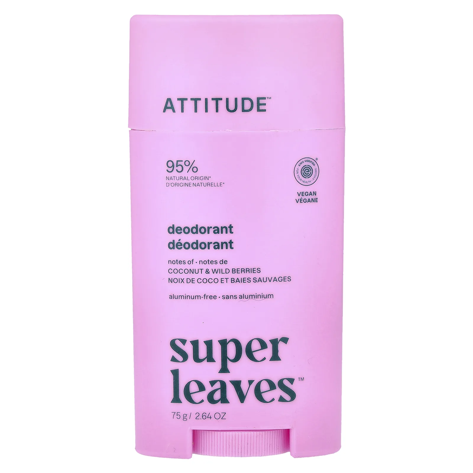 ATTITUDE, Super Leaves™, дезодорант-стик, кокос и лесные ягоды, 75 г (2,64 унции)