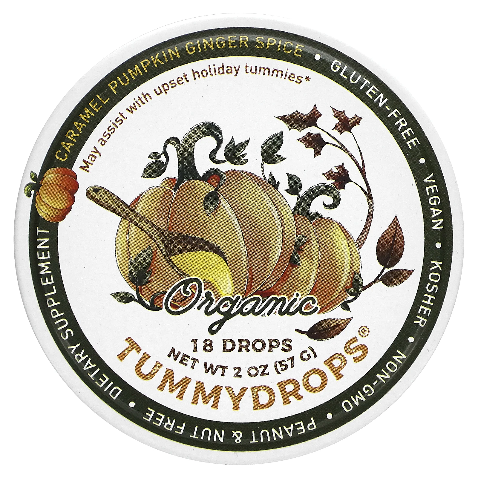 Tummydrops, органическая карамельная приправа, тыква и имбирь, 18 капель