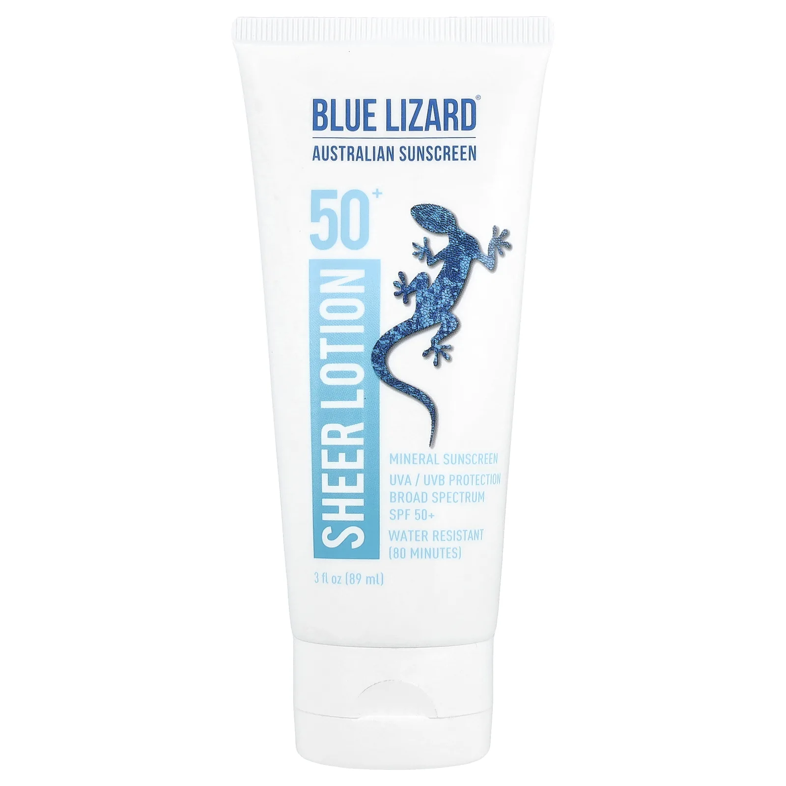 Blue Lizard Australian Sunscreen, Прозрачный лосьон для тела, минеральное солнцезащитное средство, SPF 50+, 89 мл (3 жидк. Унции)