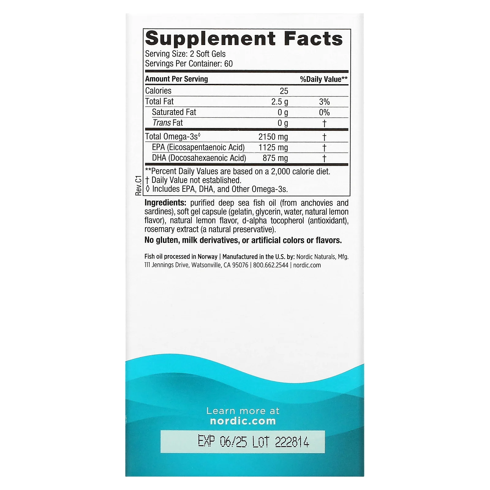 Nordic Naturals, Ultimate Omega 2X, высокоэффективные омега-3 кислоты, со вкусом лимона, 2150 мг, 120 капсул (1075 мг в 1 капсуле)