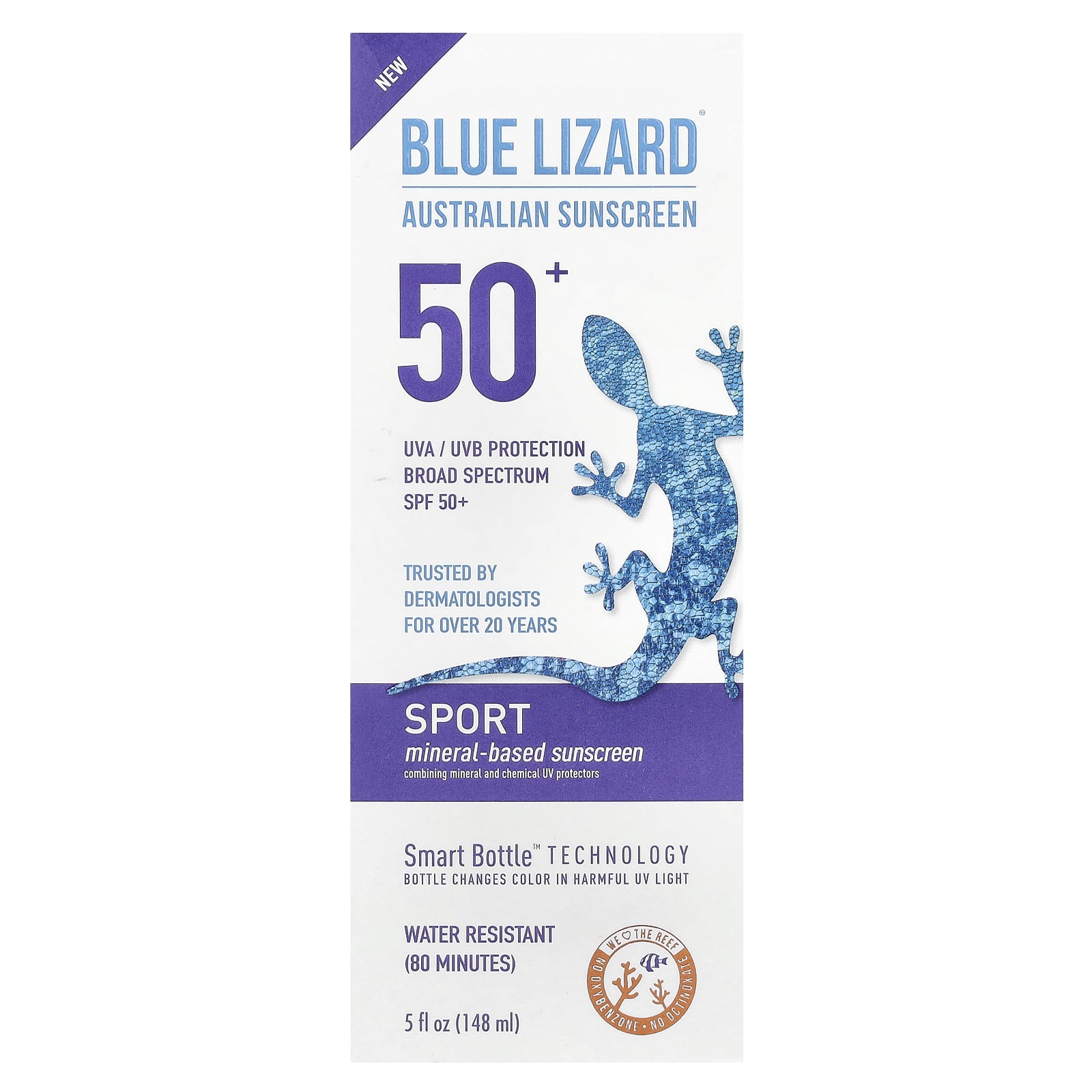 Blue Lizard Australian Sunscreen, Sport, солнцезащитное средство на минеральной основе, SPF 50+, 148 мл (5 жидк. Унций)