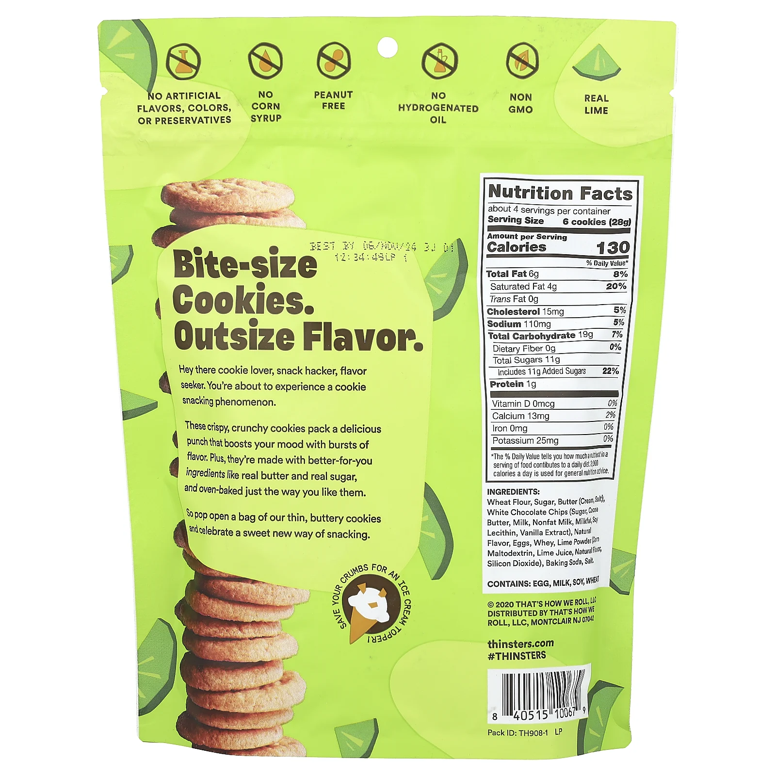 Thinsters, CookieThins, пирог с лаймом, 113 г (4 унции)