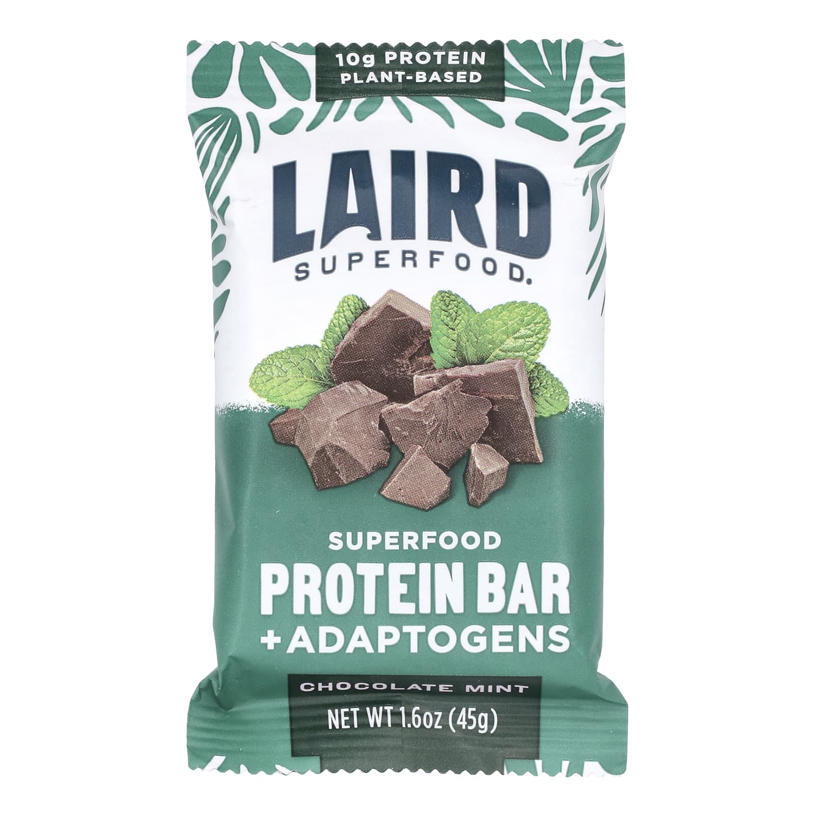 Laird Superfood, Протеиновый батончик + адаптогены, шоколадно-мята, 10 батончиков по 45 г (1,6 унции)