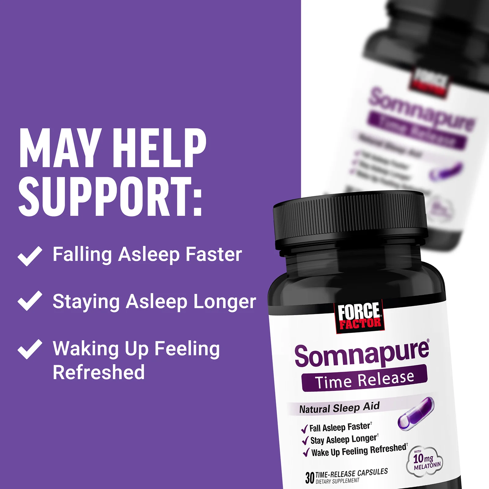 Force Factor, Somnapure, мелатонин с замедленным высвобождением, 10 мг, 30 капсул с замедленным высвобождением