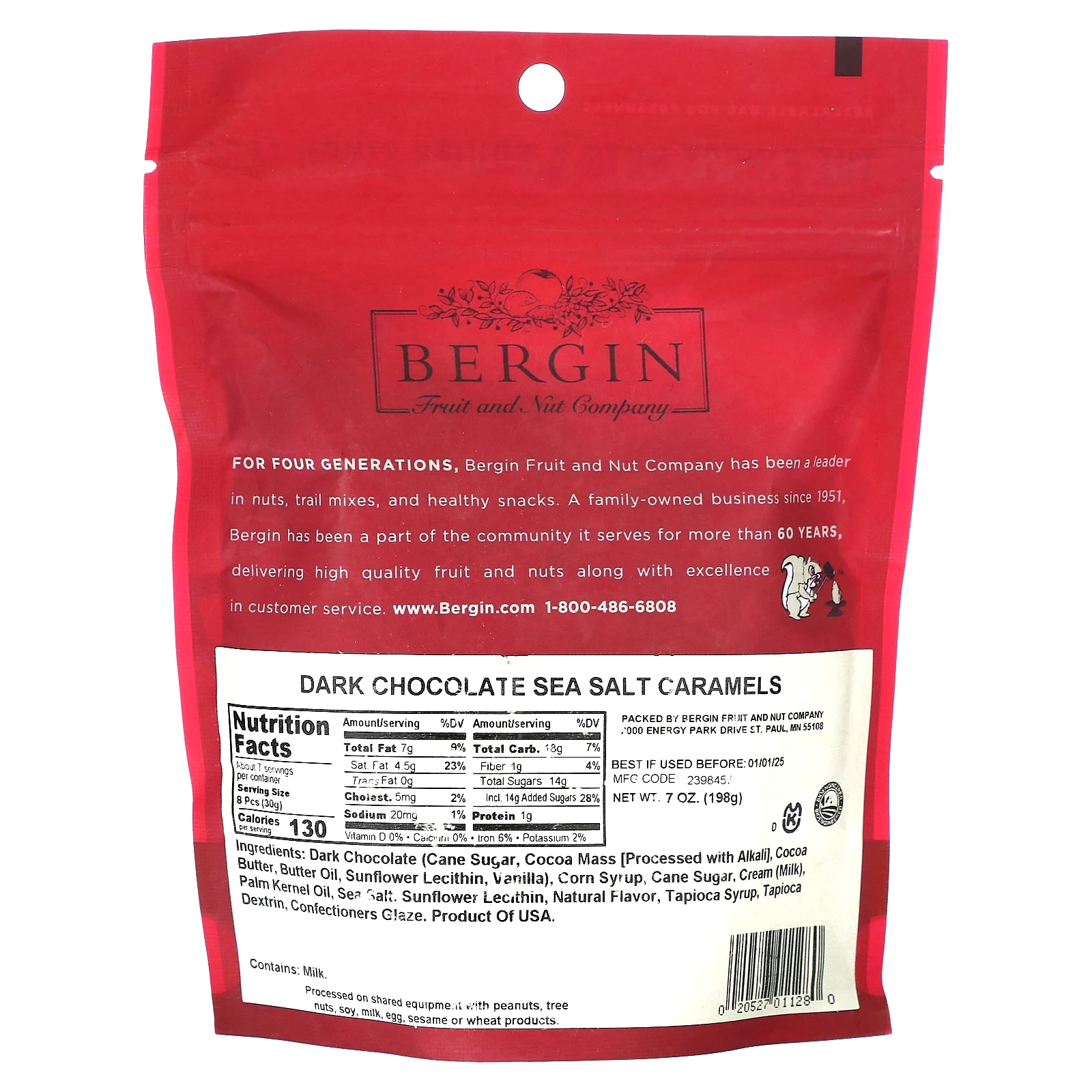 Bergin Fruit and Nut Company, Черный шоколад и карамель с морской солью, 198 г (7 унций)