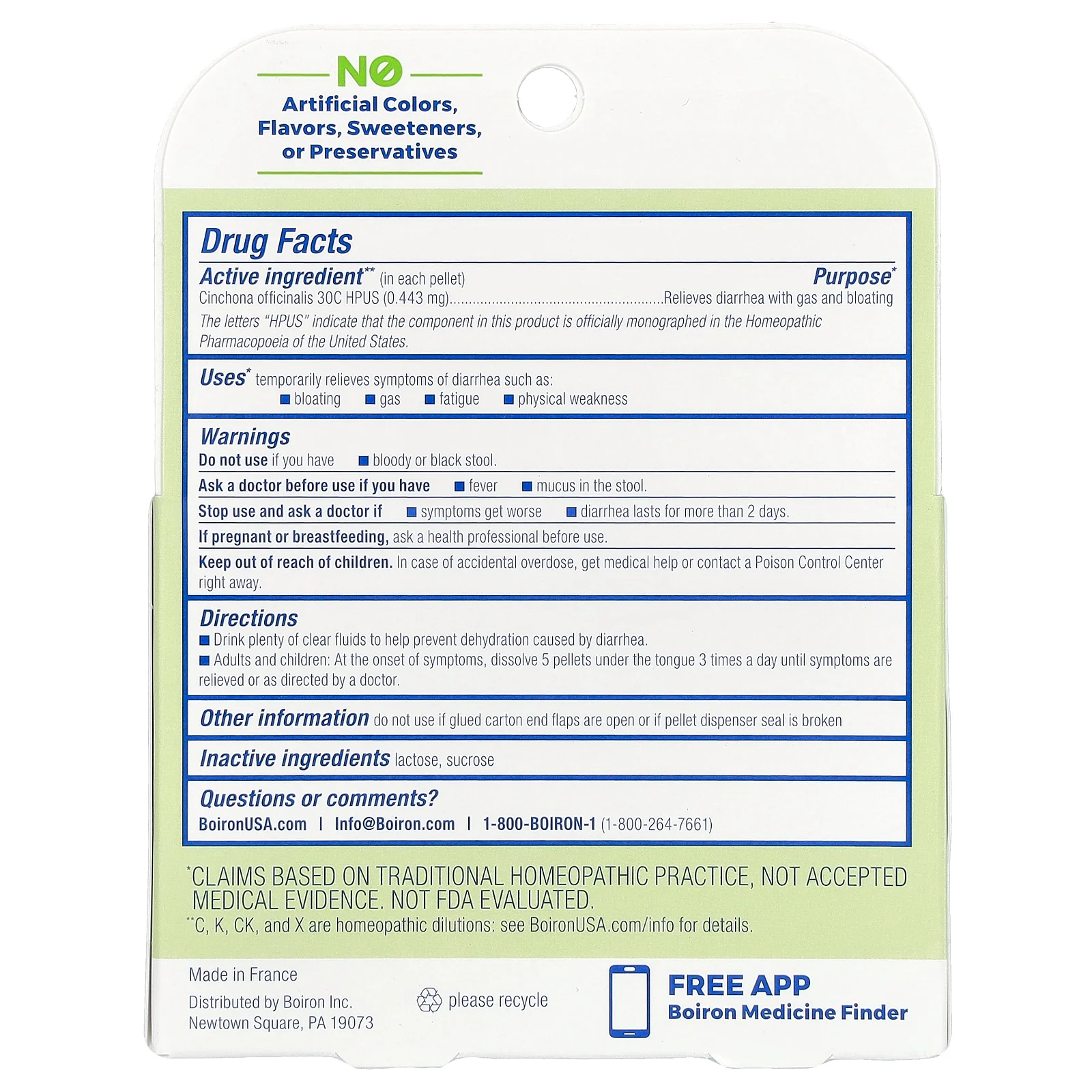 Boiron, Cinchona, Meltaway гранулы для облегчения диареи и восстановления, 30C, 3 тюбика, 80 гранул в каждой