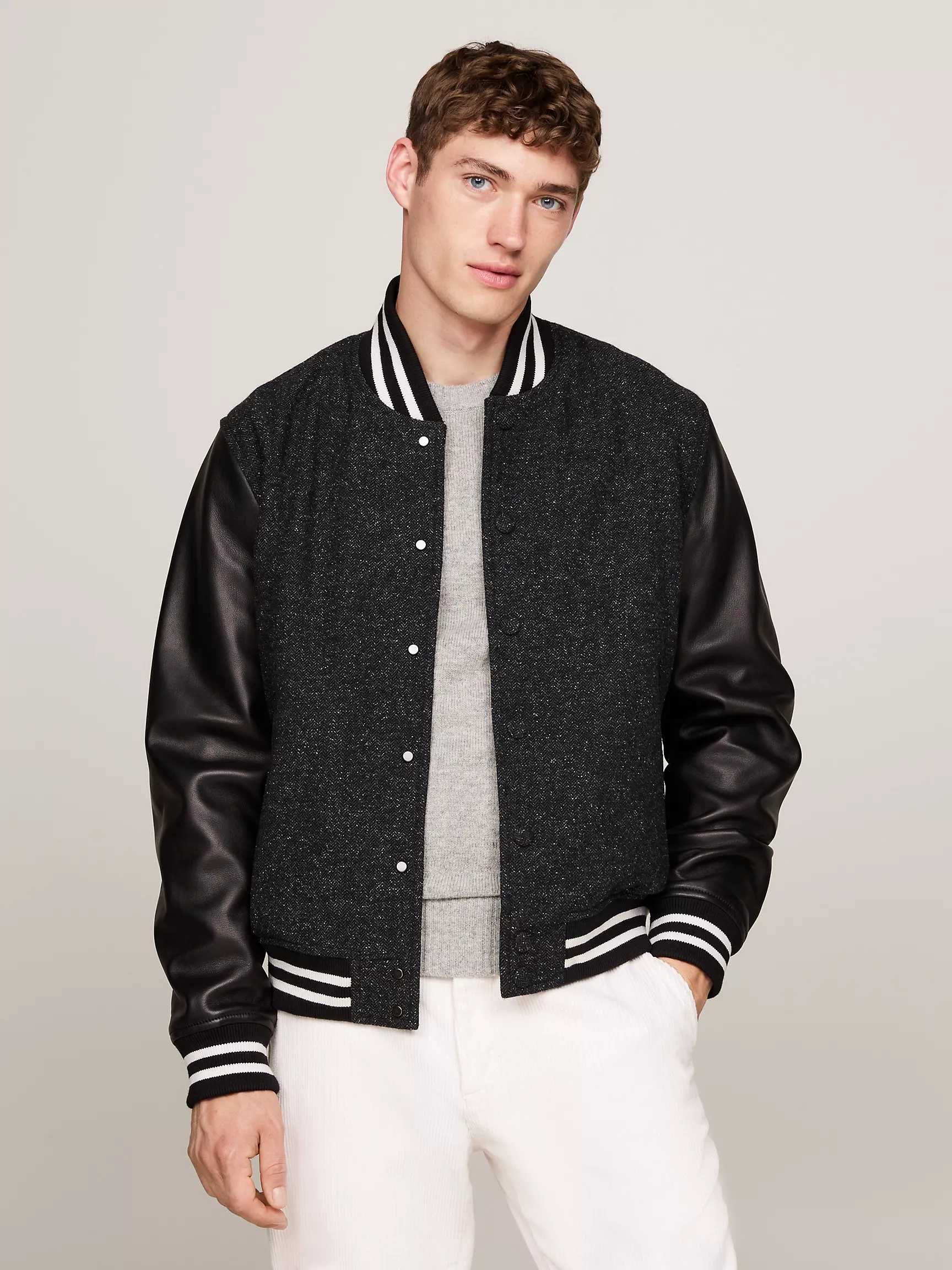 Мужская куртка Tommy Hilfiger, Университетская куртка из кожи и шерсти