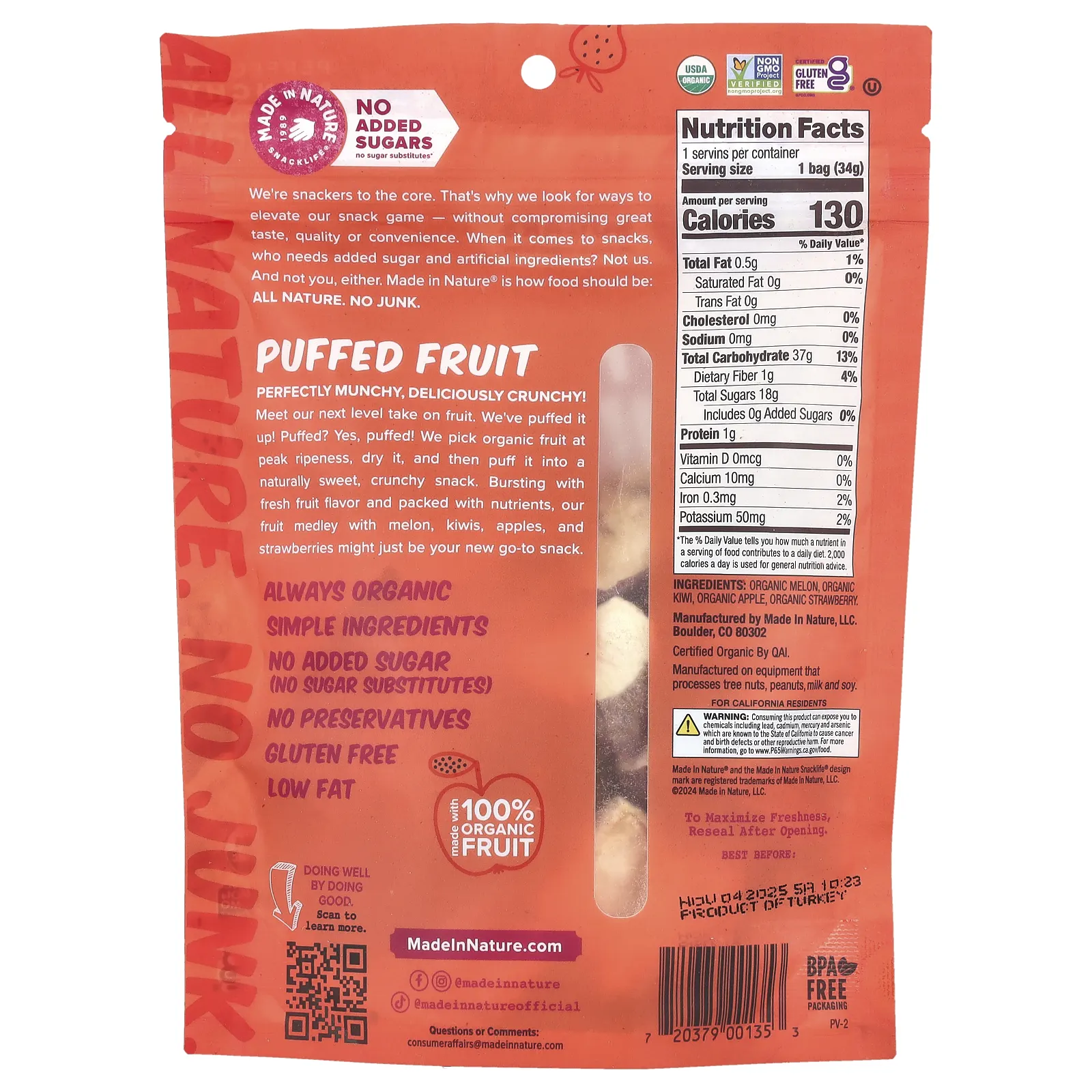 Made in Nature, Воздушные фрукты, фруктовое ассорти, 34 г (1,2 унции)