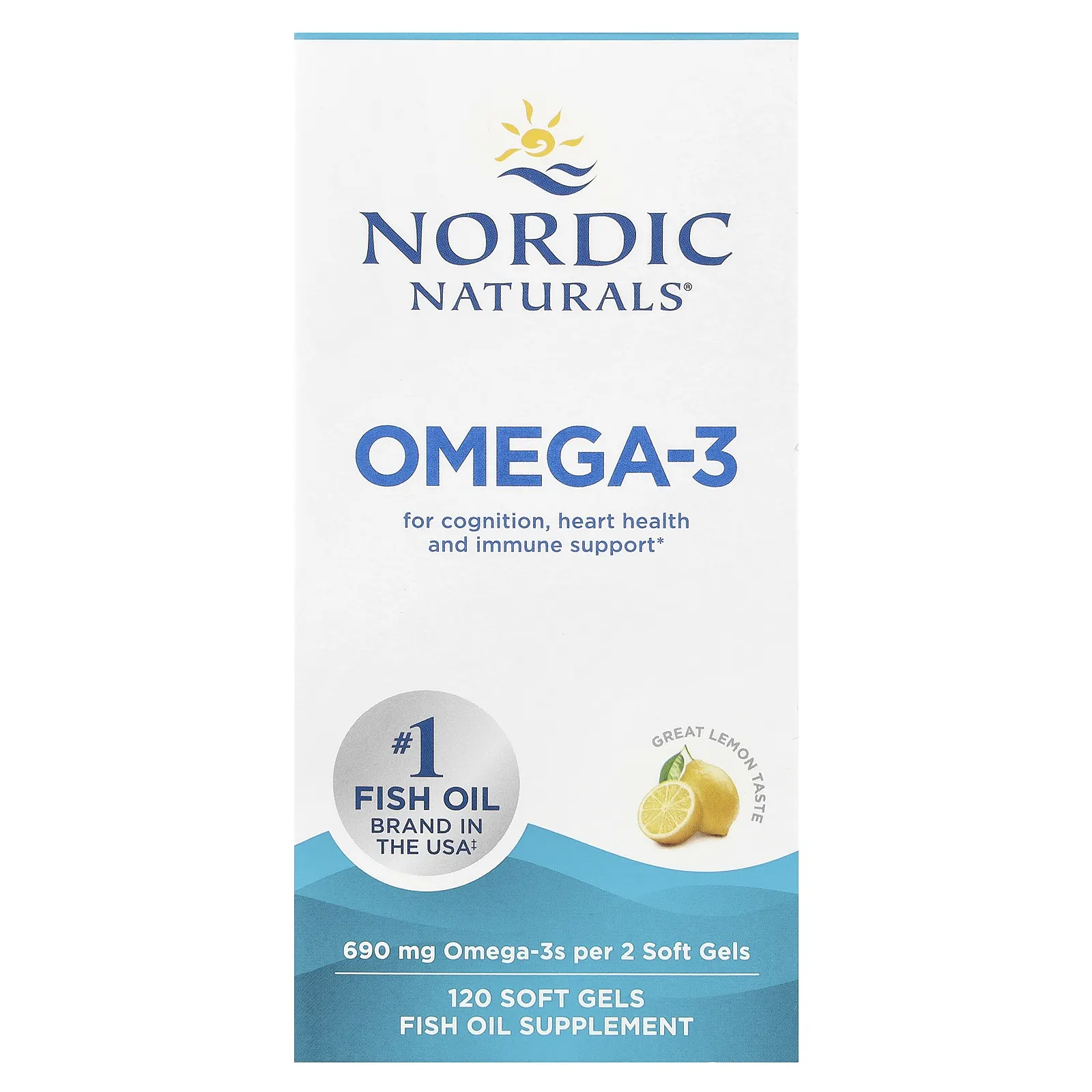 Nordic Naturals, омега-3, со вкусом лимона, 690 мг, 120 капсул (345 мг в 1 капсуле)