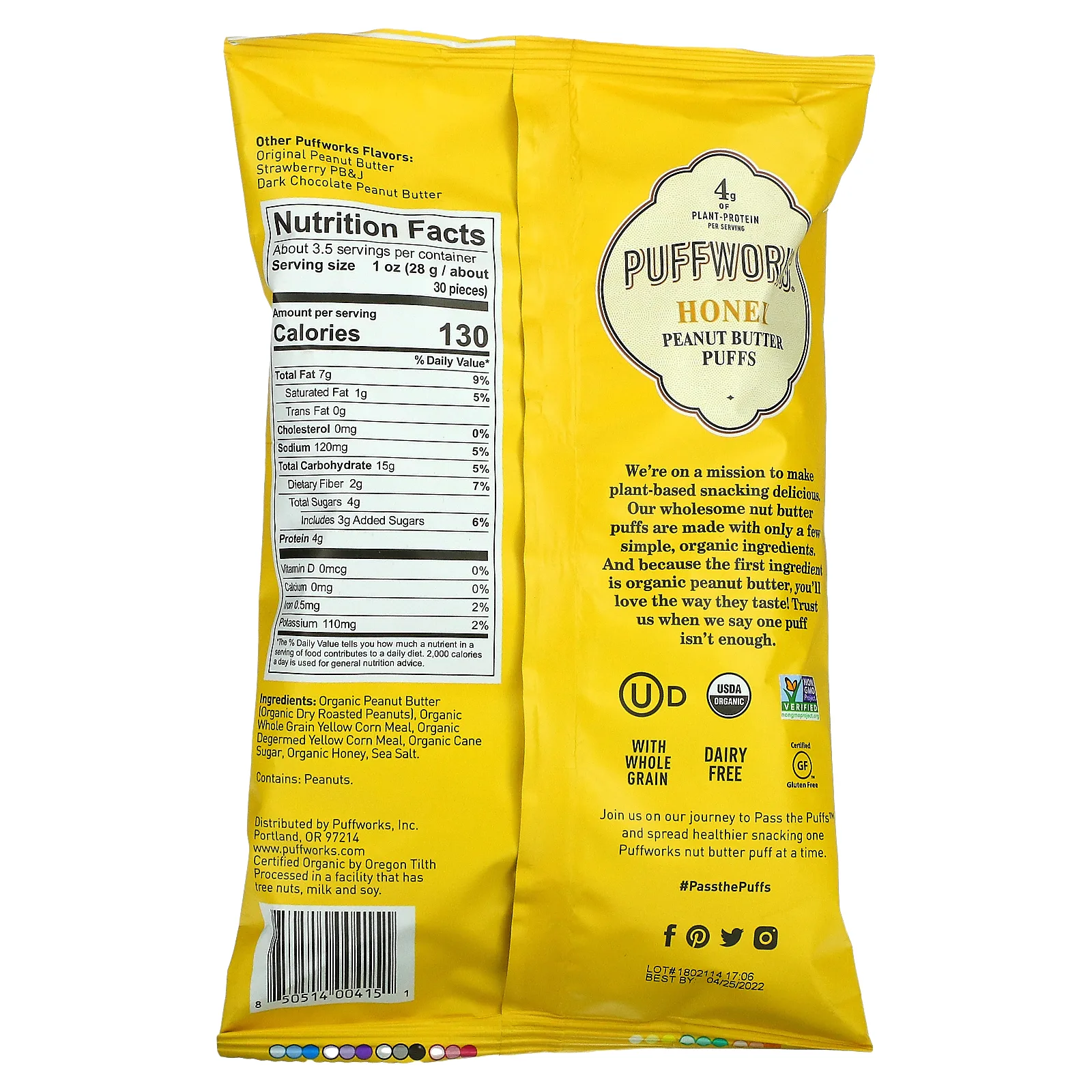 Puffworks, Шарики с арахисовой пастой, мед, 99 г (3,5 унции)