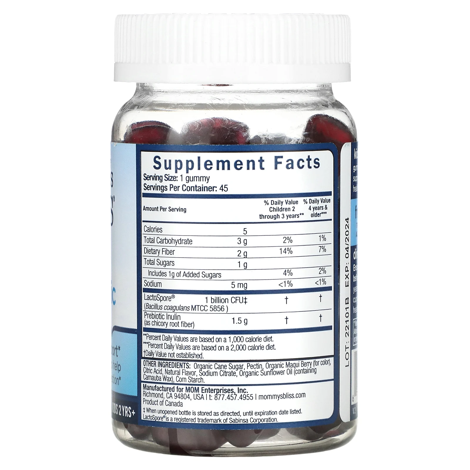 Mommy's Bliss, пробиотик и пребиотик для детей от 2 лет, вкус ягод, 45 жевательных мармеладок