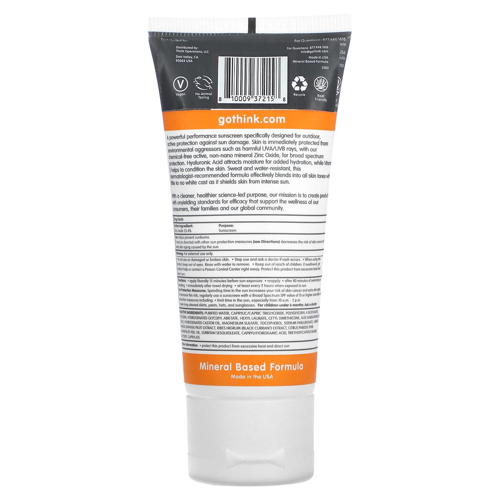 think, Thinksport, активный цинк для лица, SPF 50, 59 мл (2 жидк. Унции)