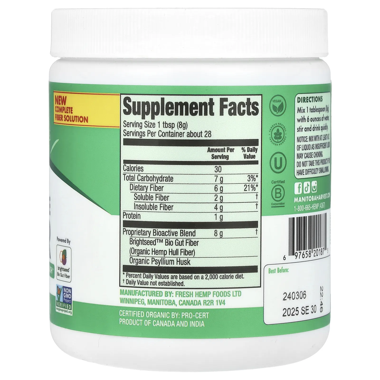 Manitoba Harvest, Органическая биоактивная клетчатка, оригинальная, 227 г (8 унций)