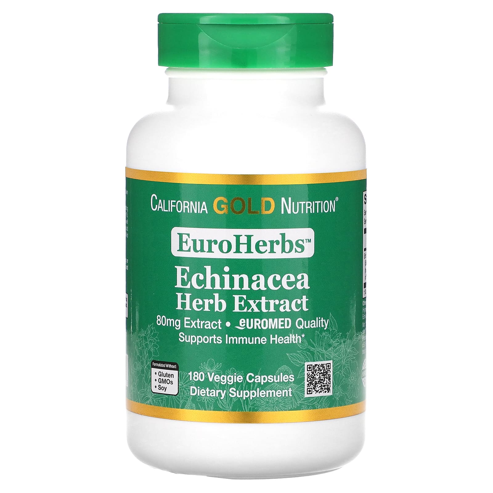 California Gold Nutrition, EuroHerbs, экстракт эхинацеи, 80 мг, 180 вегетарианских капсул