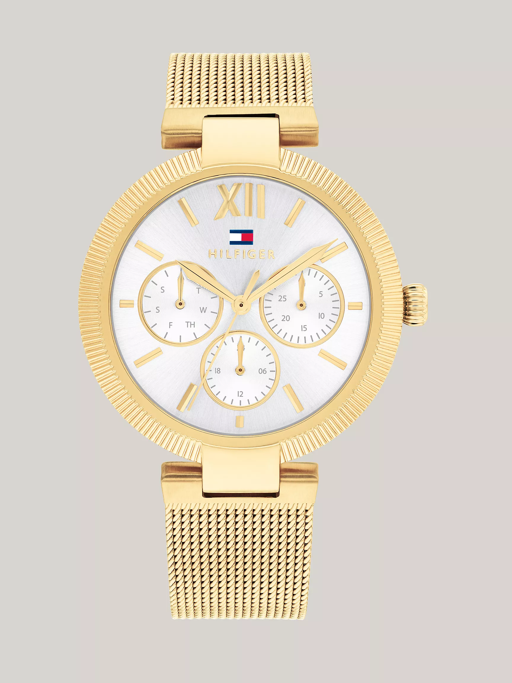 Женские часы Tommy Hilfiger, Многофункциональные часы 36 мм с золотистым плетеным браслетом