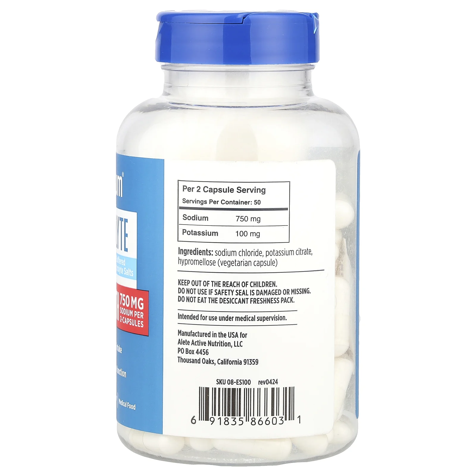 Vitassium, Капсулы с электролитом, повышенной силы действия, размер «00», 100 веганских капсул