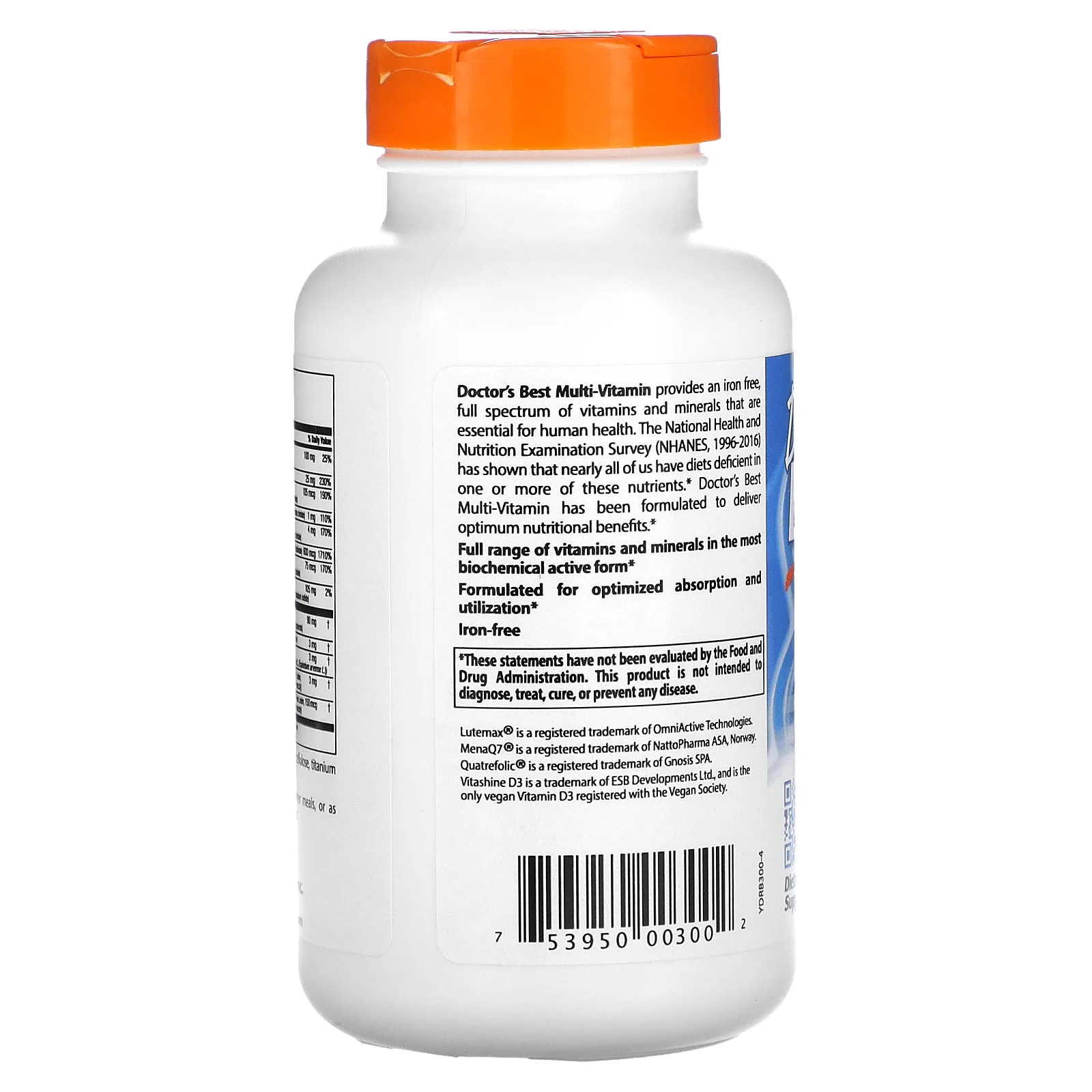 Doctor's Best, мультивитаминный комплекс с Vitashine D3 и Quatrefolic, 90 растительных капсул