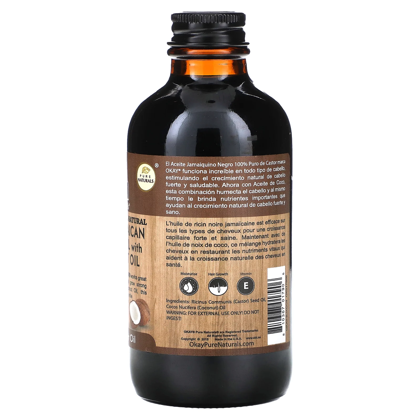 Okay Pure Naturals, Натуральное масло для волос, для темных волос, 118 мл (4 жидк. Унции)