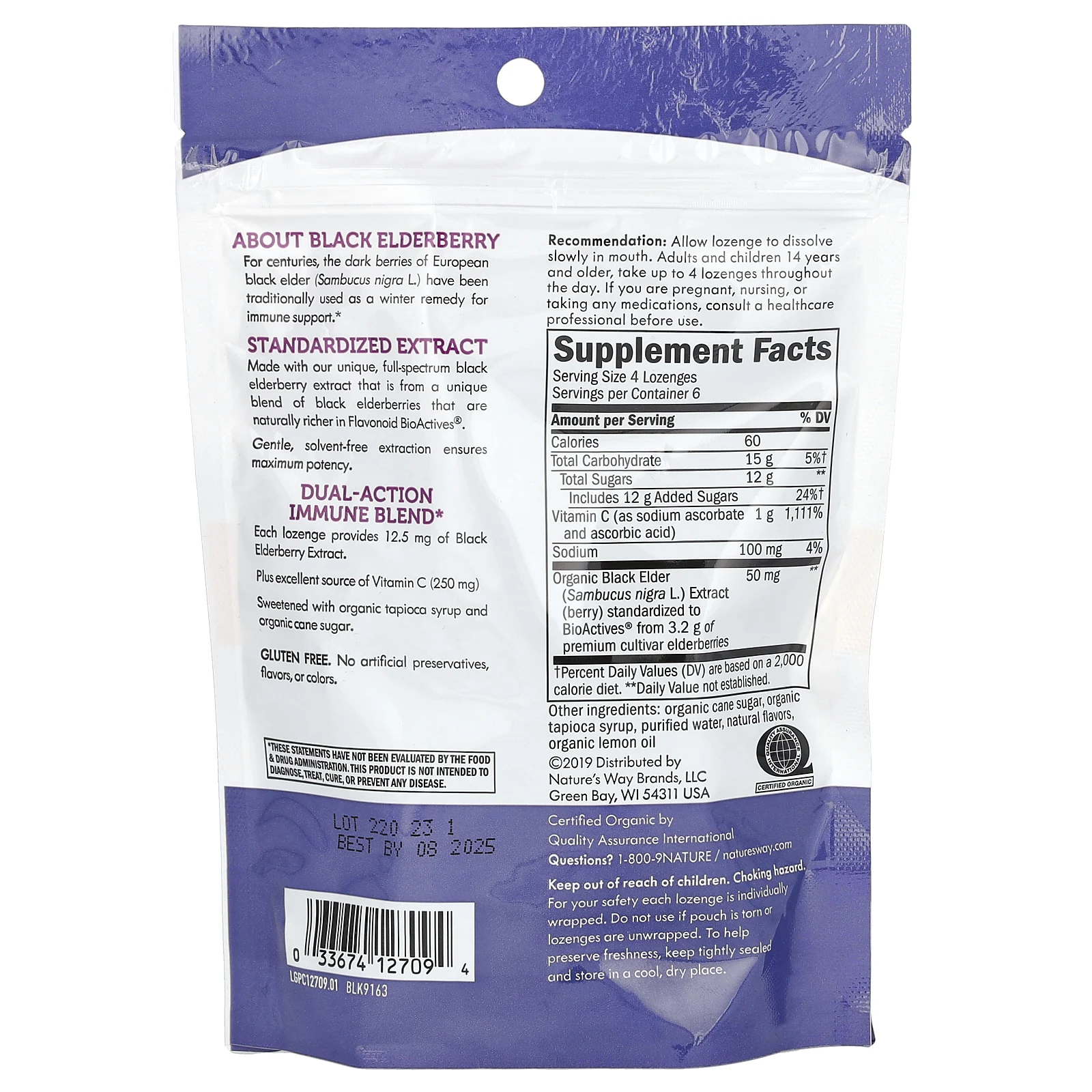 Nature's Way, Sambucus Elderberry, пастилки с бузиной и витамином C, со вкусом вишни, 24 пастилки