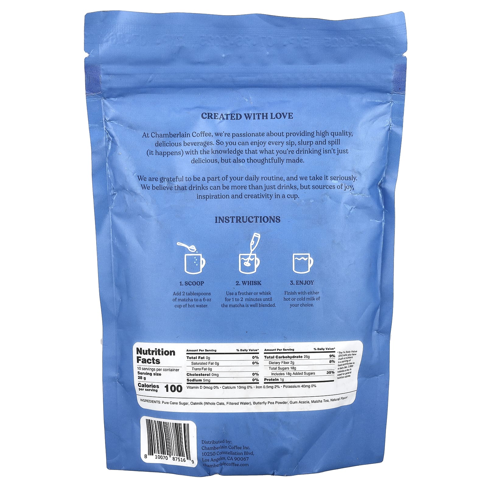 Chamberlain Coffee, Латте синий матча с овсяным молоком, 283 г (10 унций)