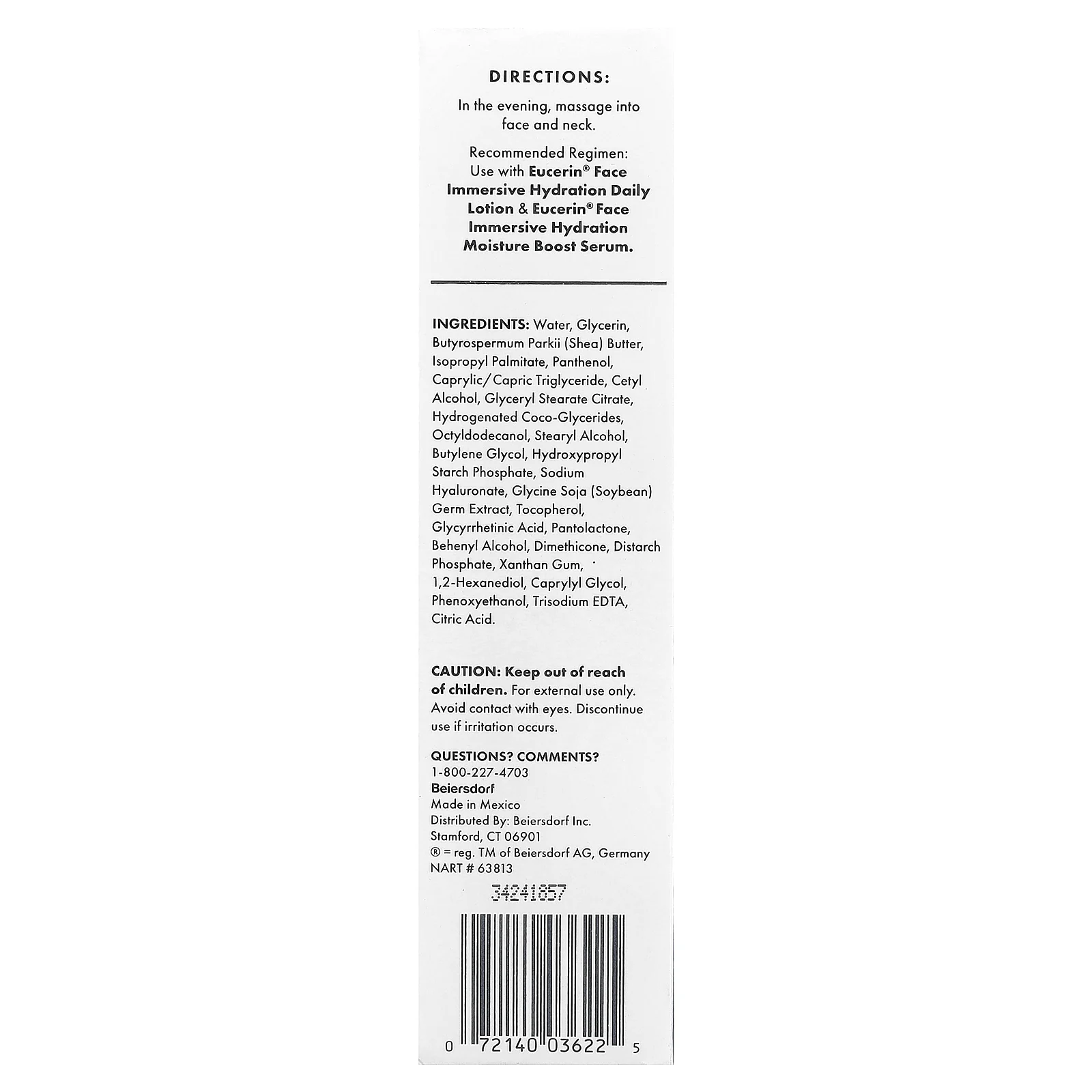 Eucerin, Face, иммерсивный увлажняющий ночной крем, без отдушек, 71 г (2,5 унции)