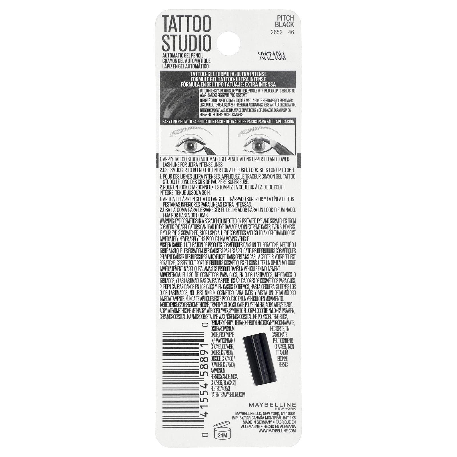 Maybelline, Nail Studio, автоматическая гелевая подводка для глаз, оттенок 010 какао-черный, 280 мг (0,01 унции)