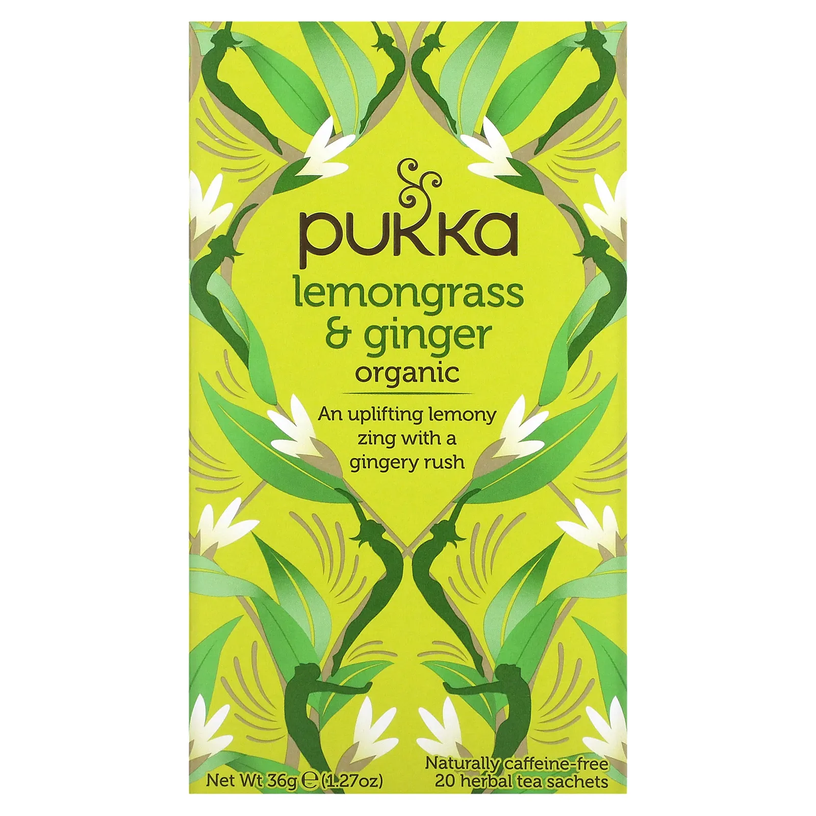 Pukka Herbs, Органический травяной чай, лемонграсс и имбирь, без кофеина, 20 пакетиков, 36 г (1,27 унции)