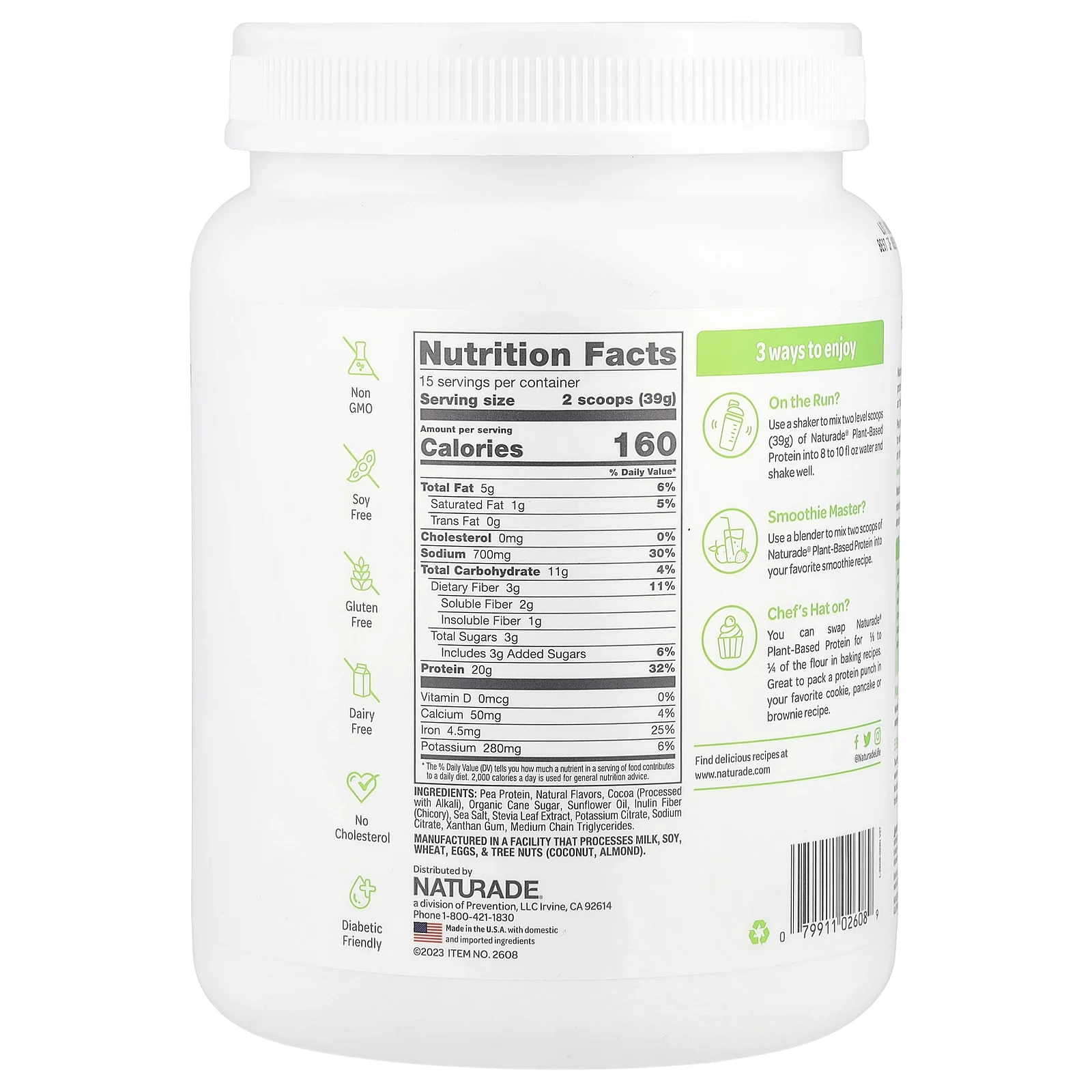 VeganSmart, Pea Protein, веганский шейк, шоколад, 585 г