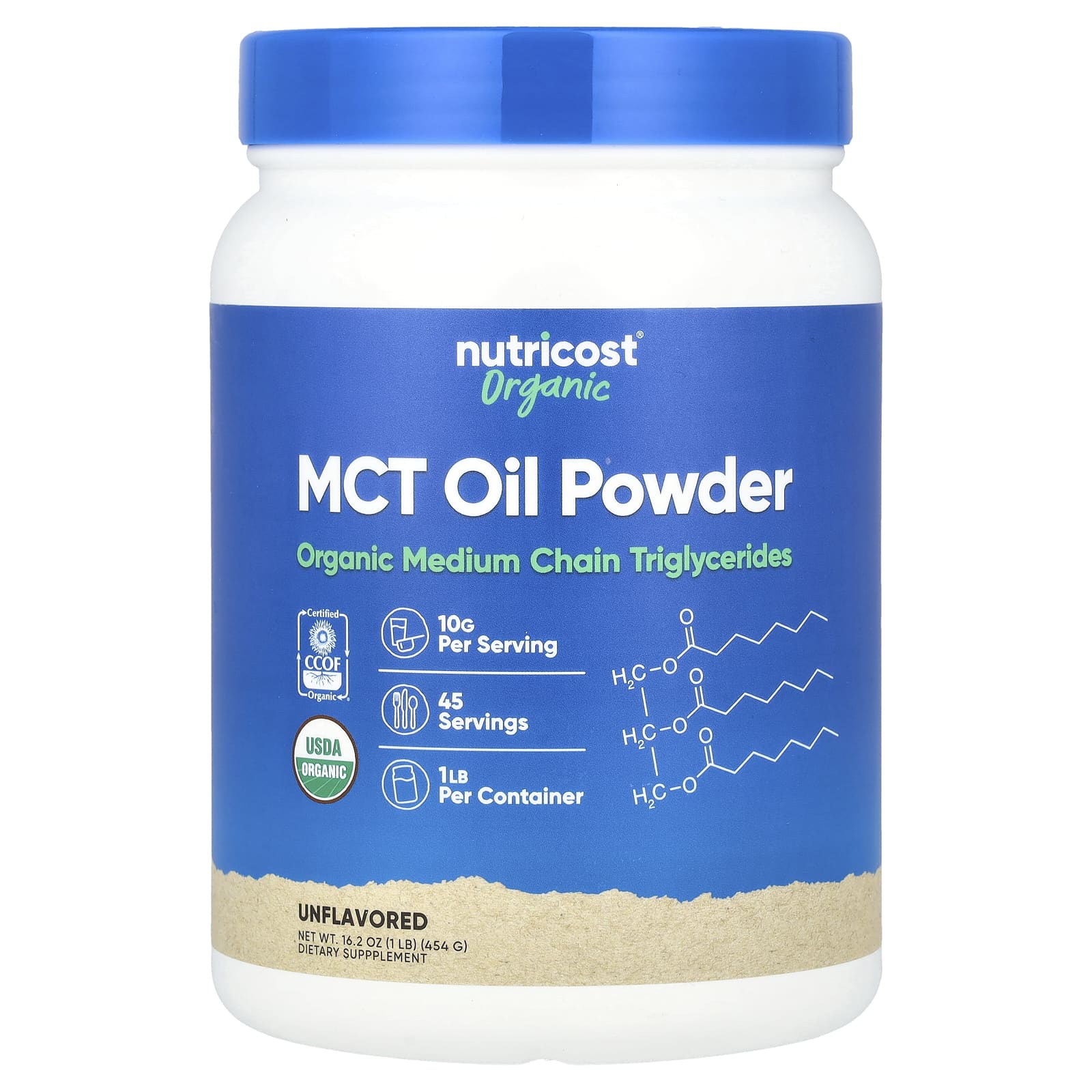 Nutricost, Порошок из органического масла MCT, без ароматизаторов, 454 г (16,2 унции)