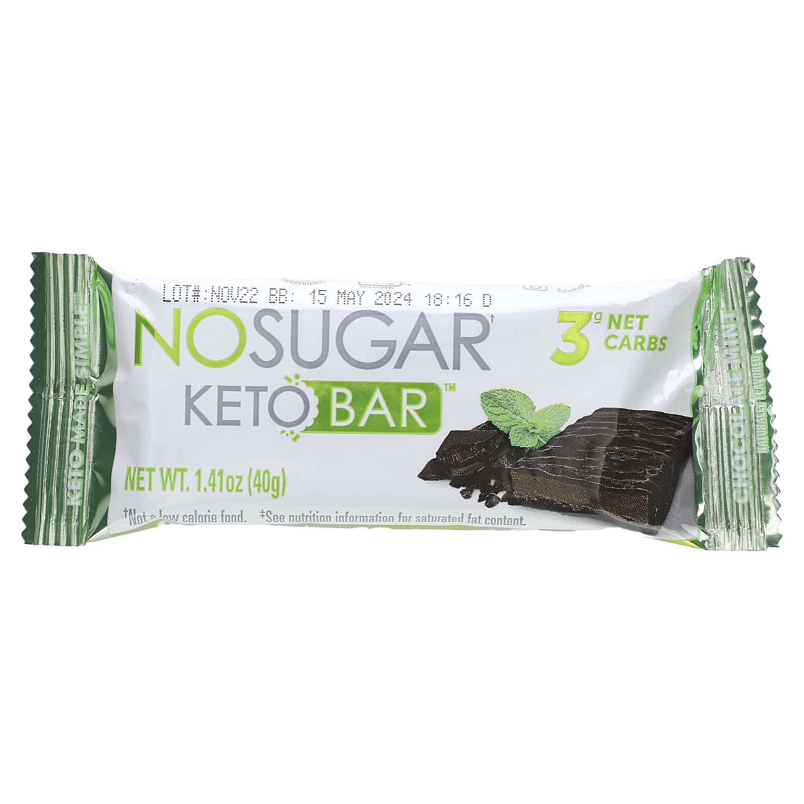 No Sugar Company, Keto Bar, батончик с шоколадом и мятой, 12 батончиков по 40 г (1,41 унции)