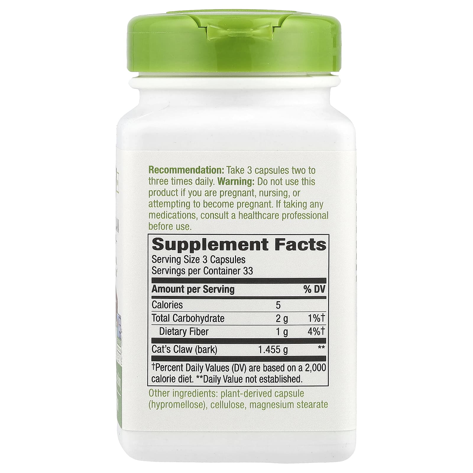 Nature's Way, кора кошачьего когтя, 1455 мг, 100 веганских капсул (485 мг в 1 капсуле)