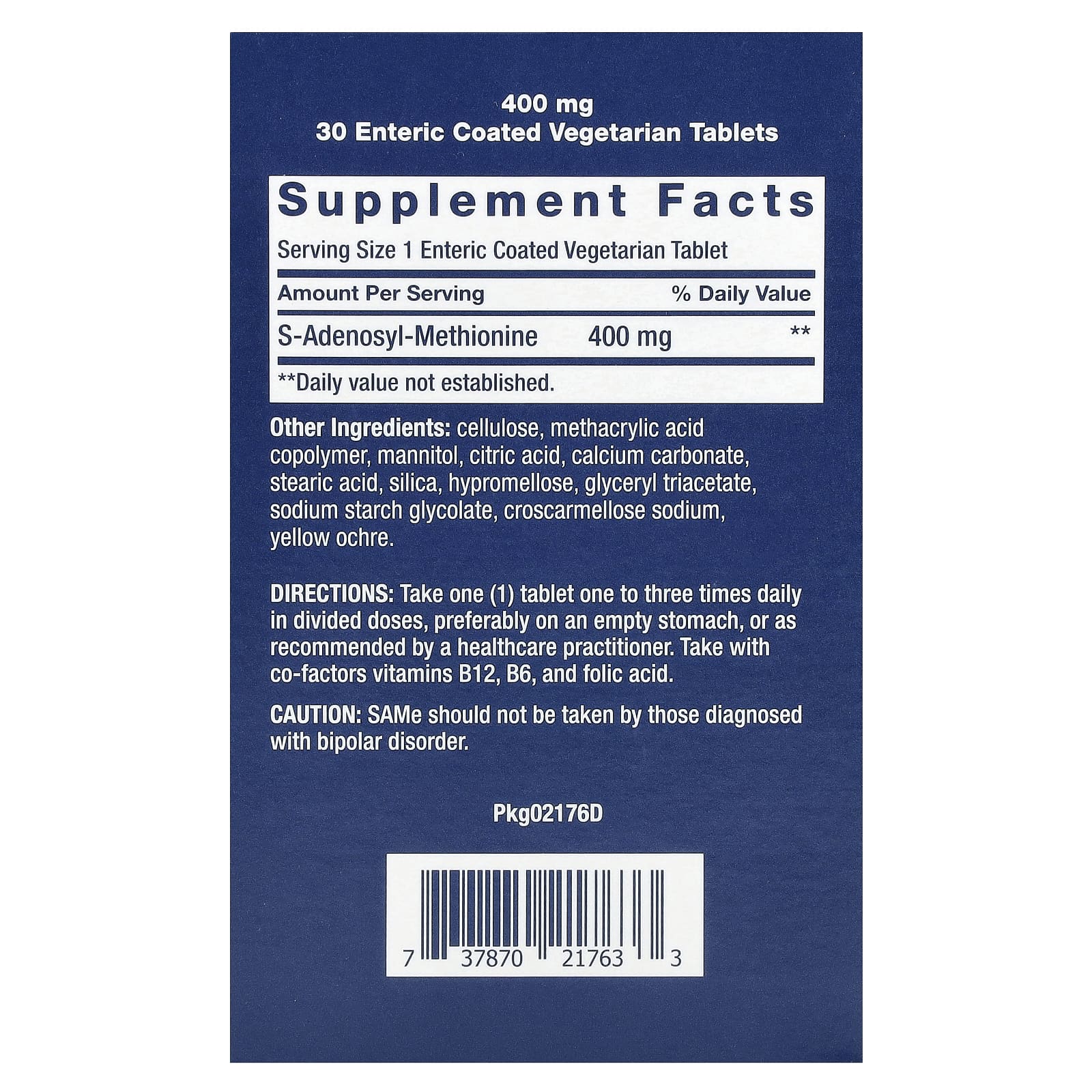 Life Extension, SAMe (S-аденозилметионин), 400 мг, 30 вегетарианских таблеток, покрытых кишечнорастворимой оболочкой