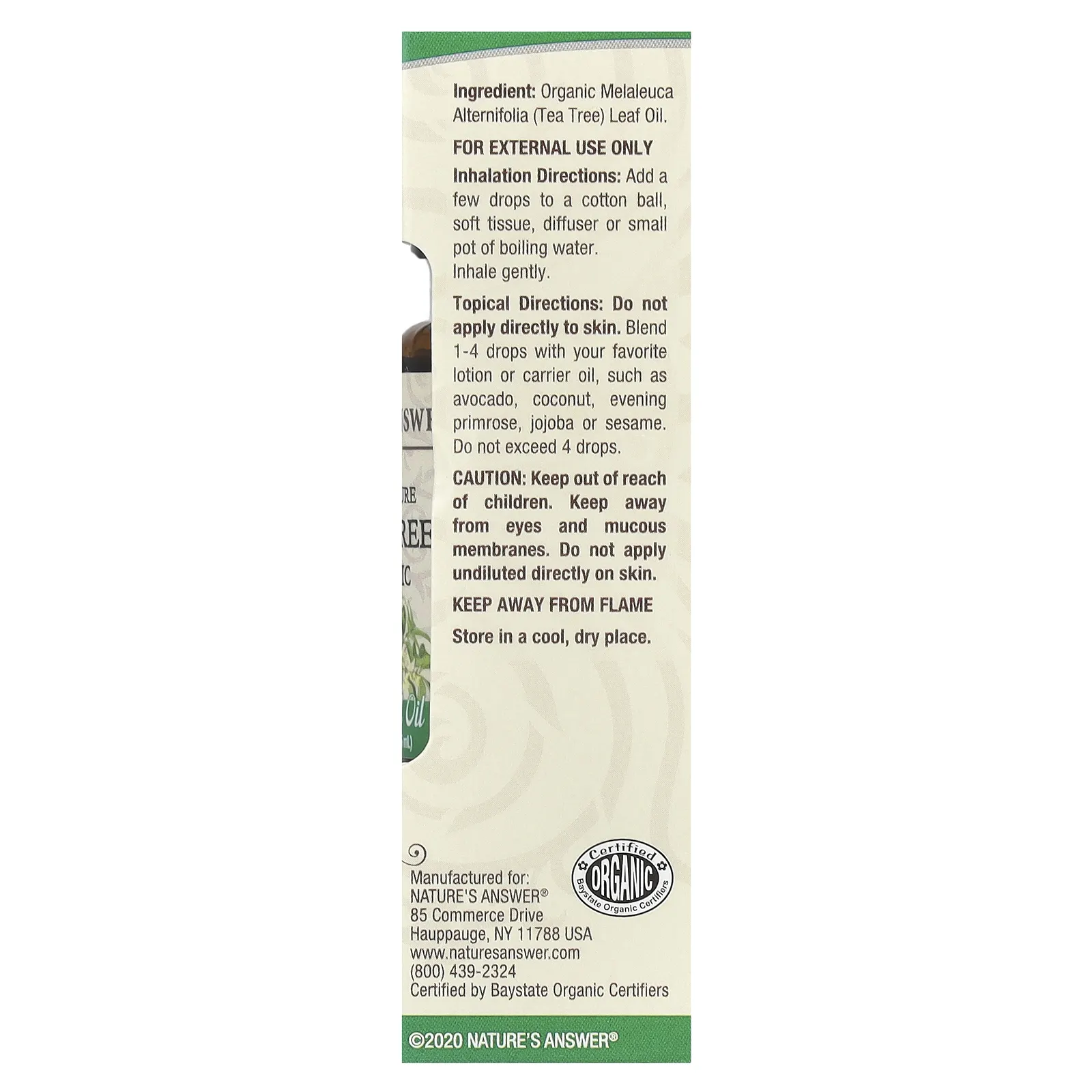 Nature's Answer, Органические эфирные масла, масло чайного дерева, 0,5 жидких унций (15 мл)