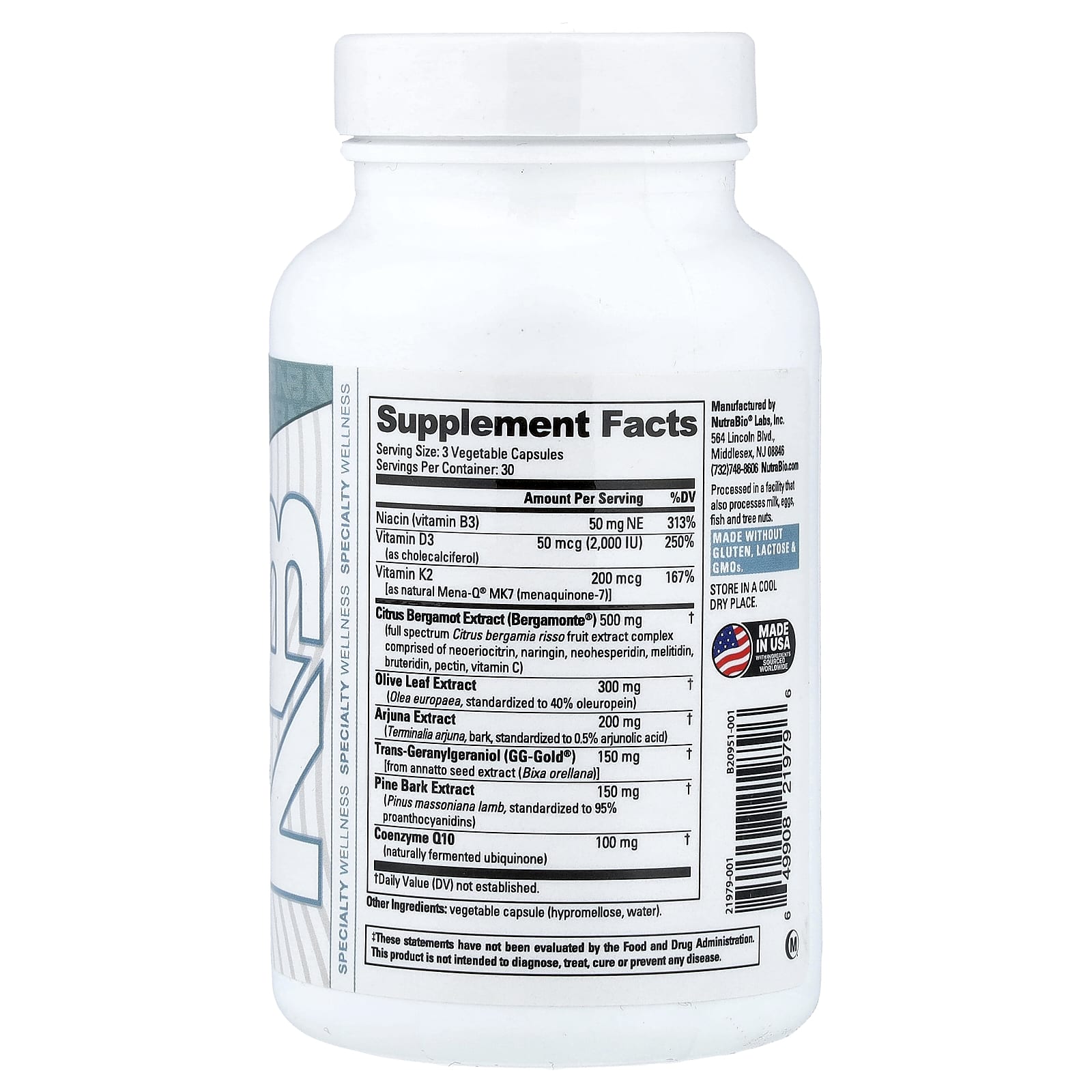 NutraBio, для сердца, 90 капсул