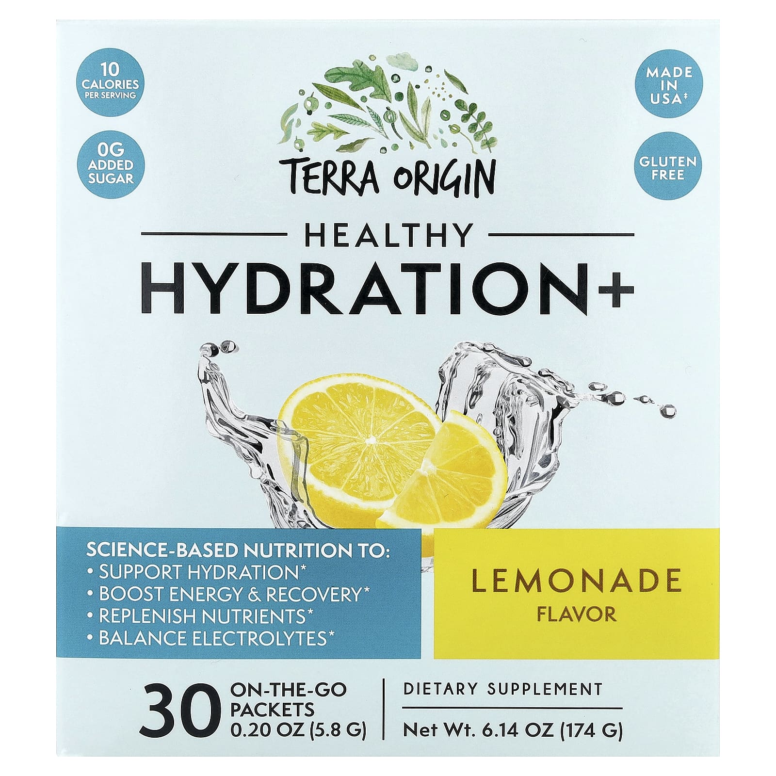 Terra Origin, Healthy Hydration +, лимонад, 30 пакетиков, по 5,8 г (0,20 унции)