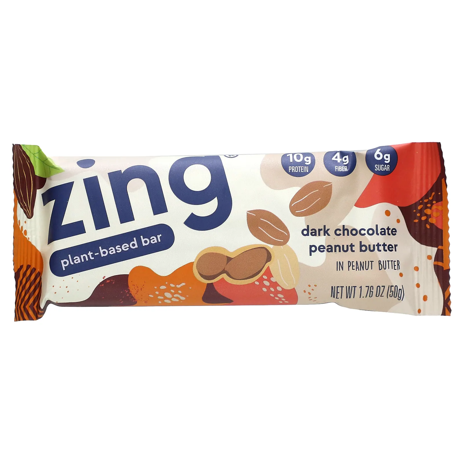 Zing Bars, растительный батончик, темный шоколад с арахисовой пастой, 12 батончиков по 50 г (1,76 унции)