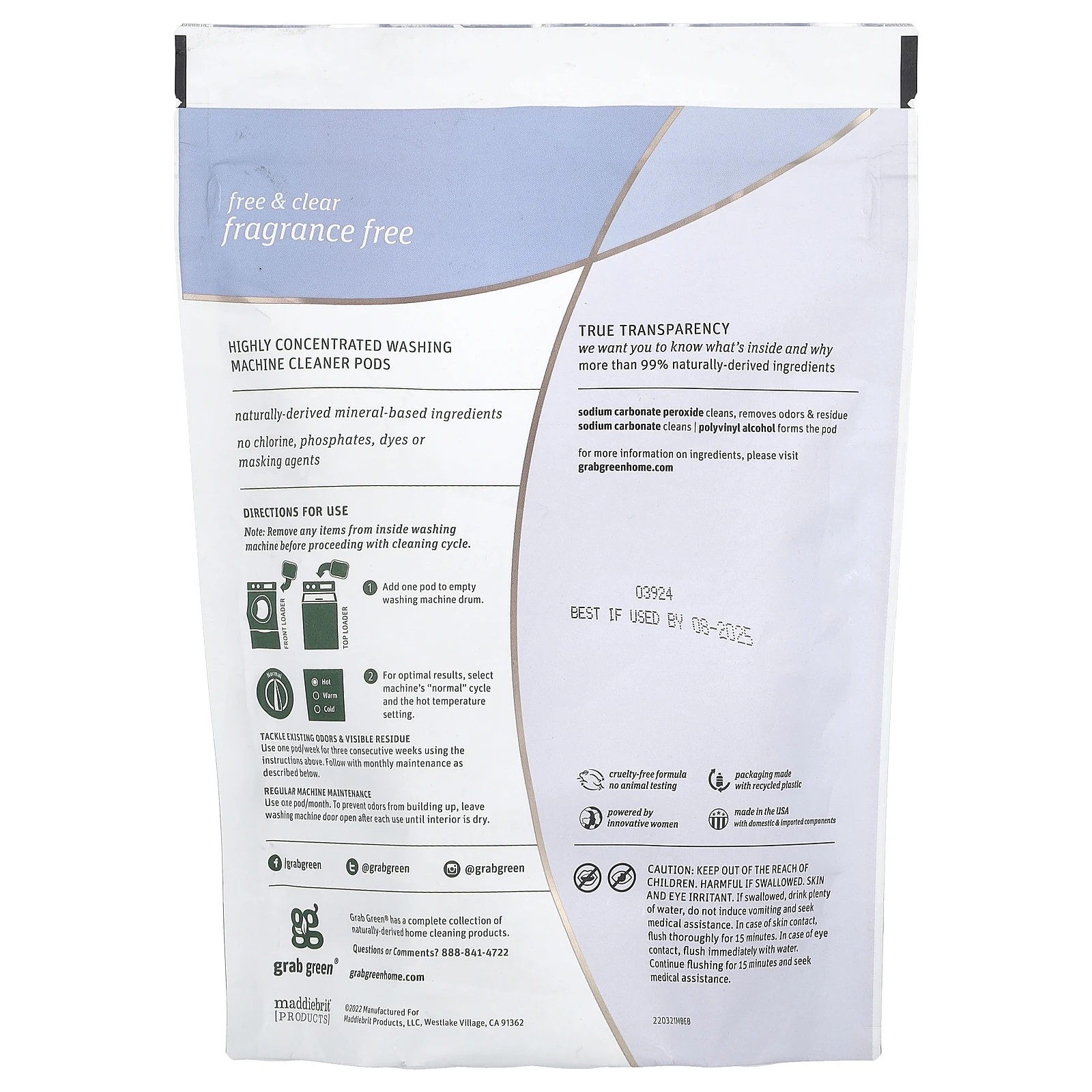 Grab Green, капсулы для стиральных машин, без отдушек, 354 г (12,5 унции)